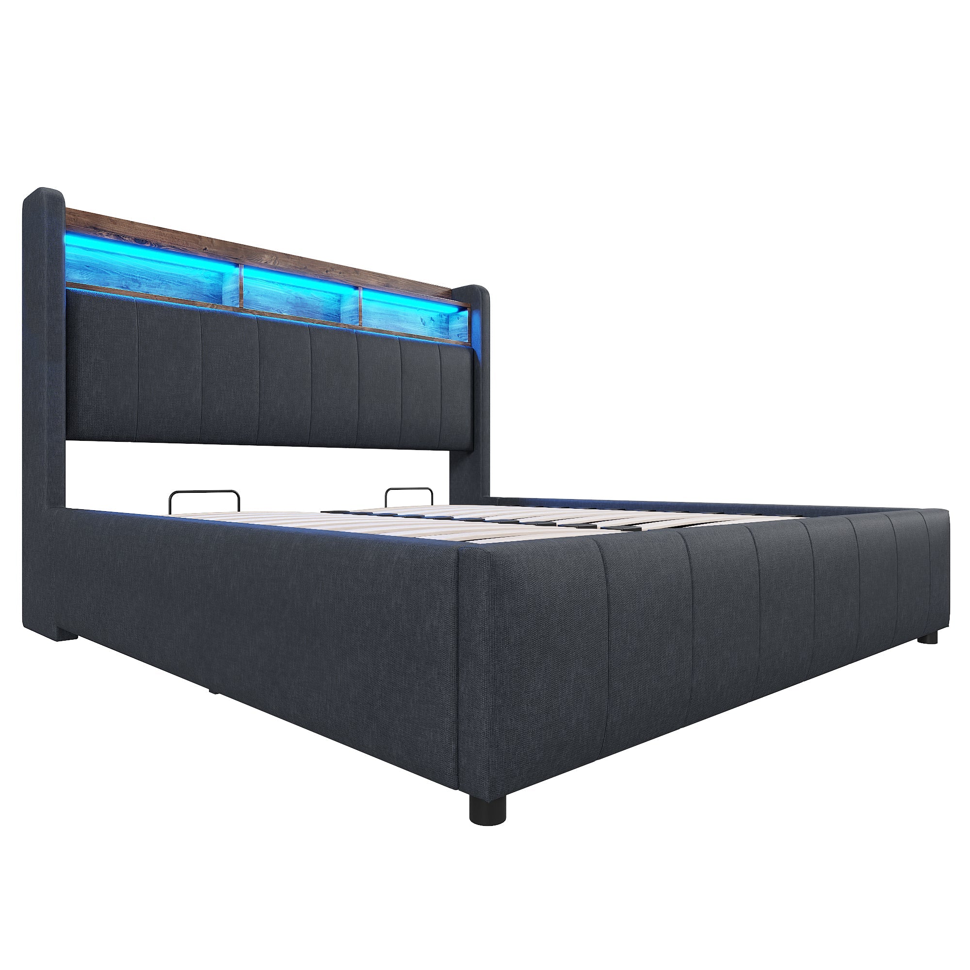 Logidon gestoffeerd bed 140x200 cm grijs met LED verlichting USB opbergruimte
