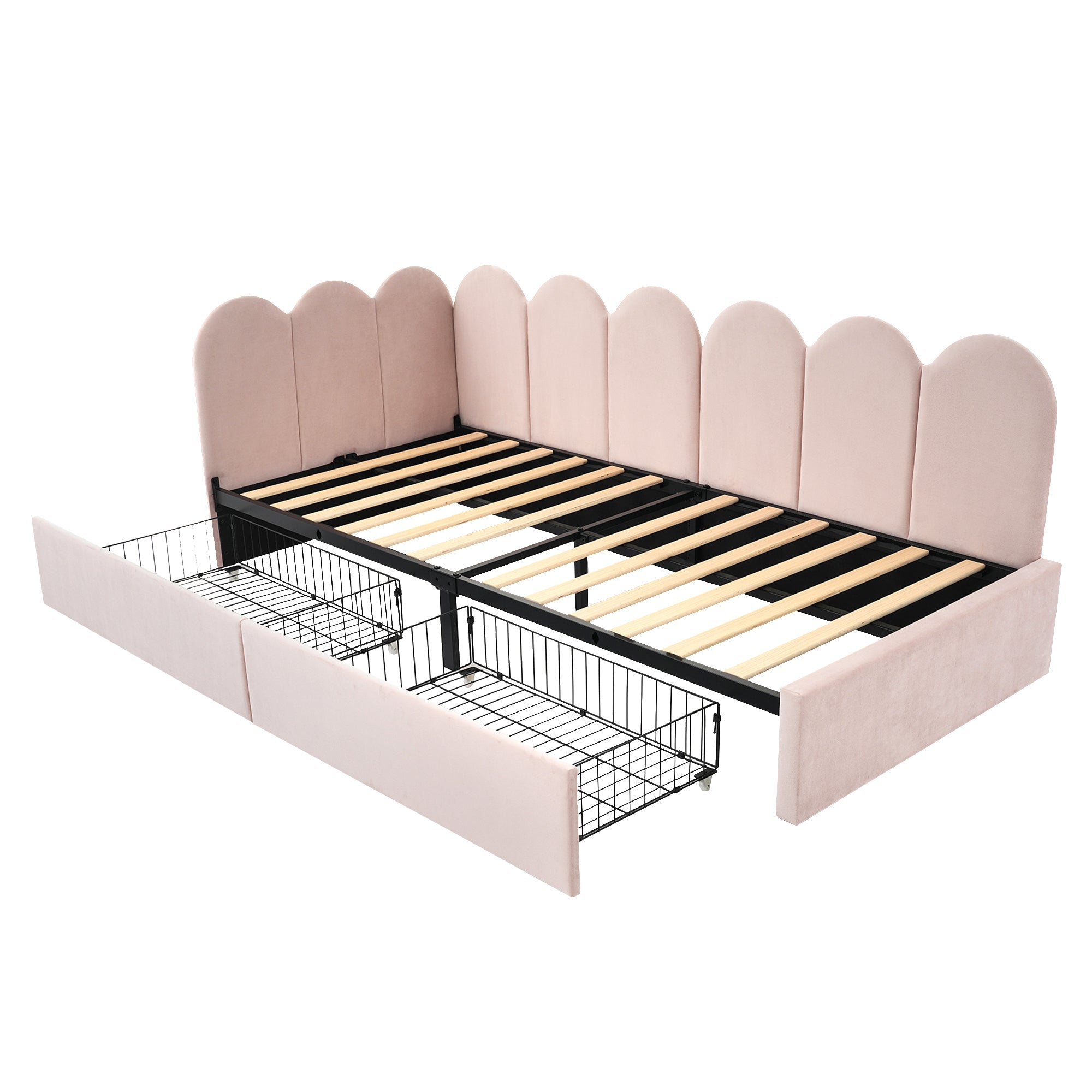 Logidon gestoffeerd bed 90x200 roze fluweel dagbed met lades