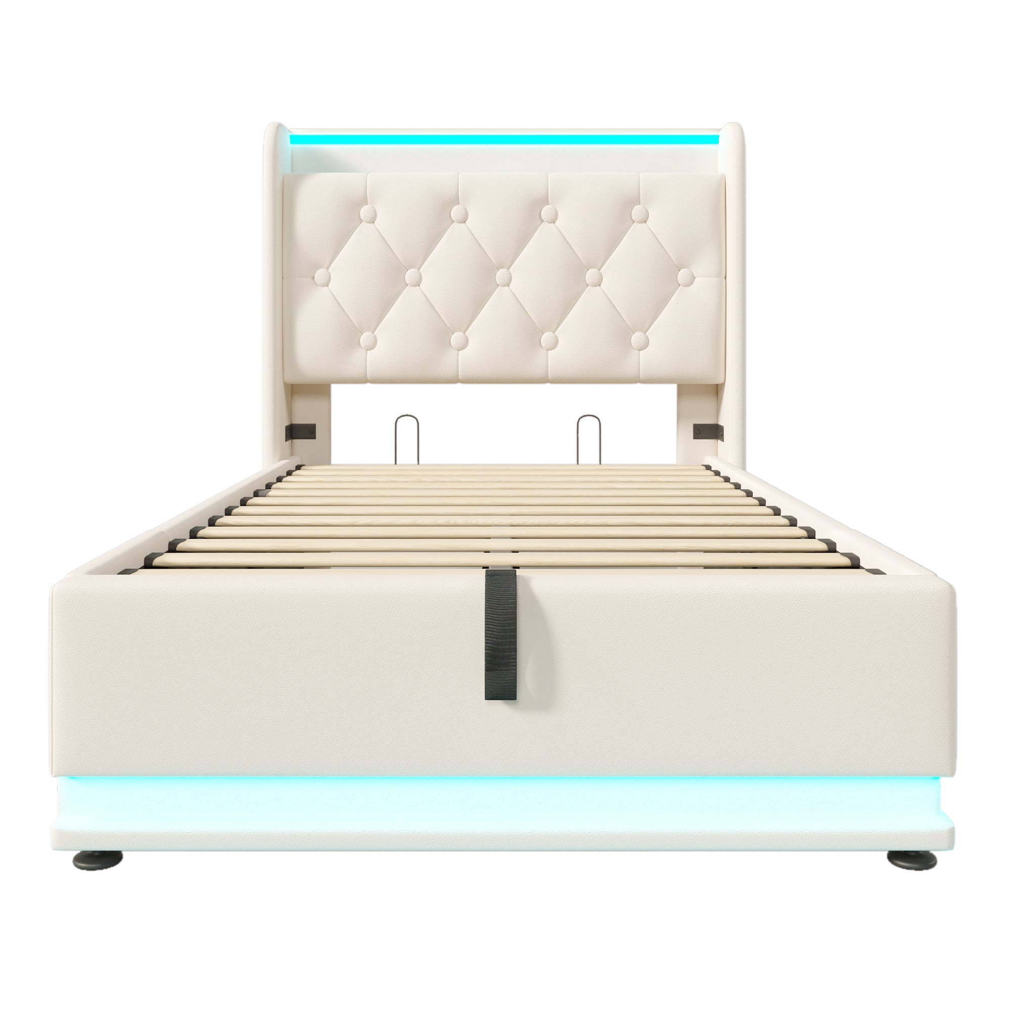 Logidon gestoffeerd bed 90x200 cm wit PU LED USB TypeC oplaadfunctie