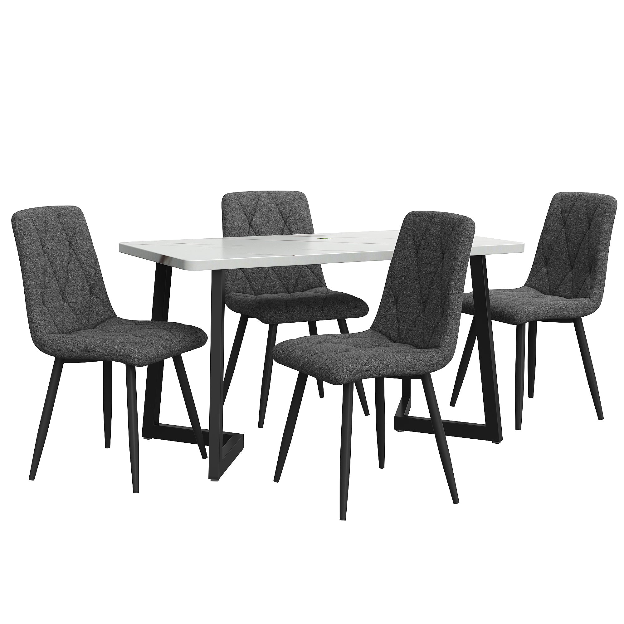 Logidon Dining Table Set 117 x 68 cm Dark Gray Twill Chairs Black Legs