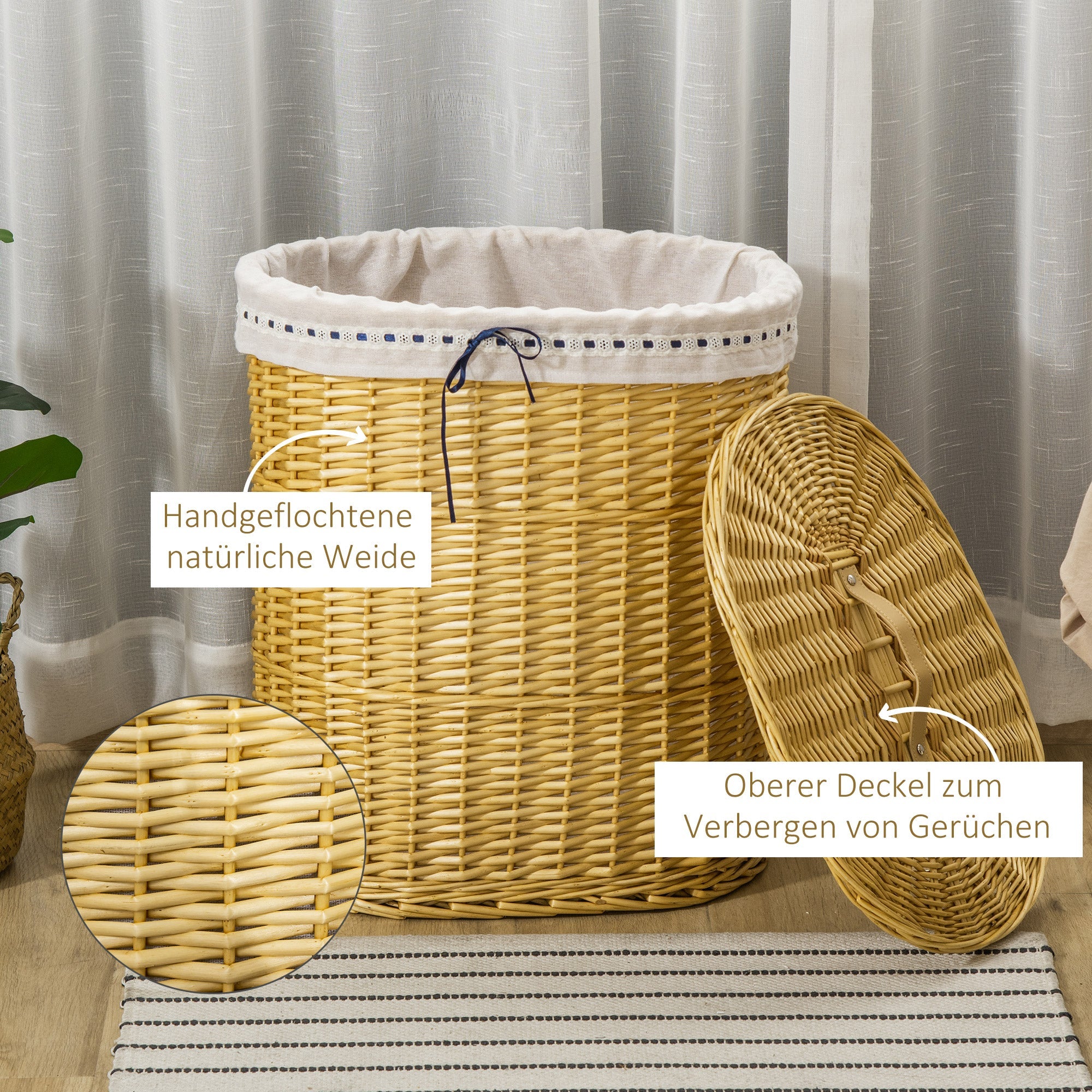 Logidon wasmand met deksel van riet 100 L naturel 51x38x57cm