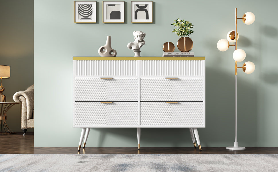 Logidon ladekast amber glazen dressoir 6 lades 120x40x76 wit