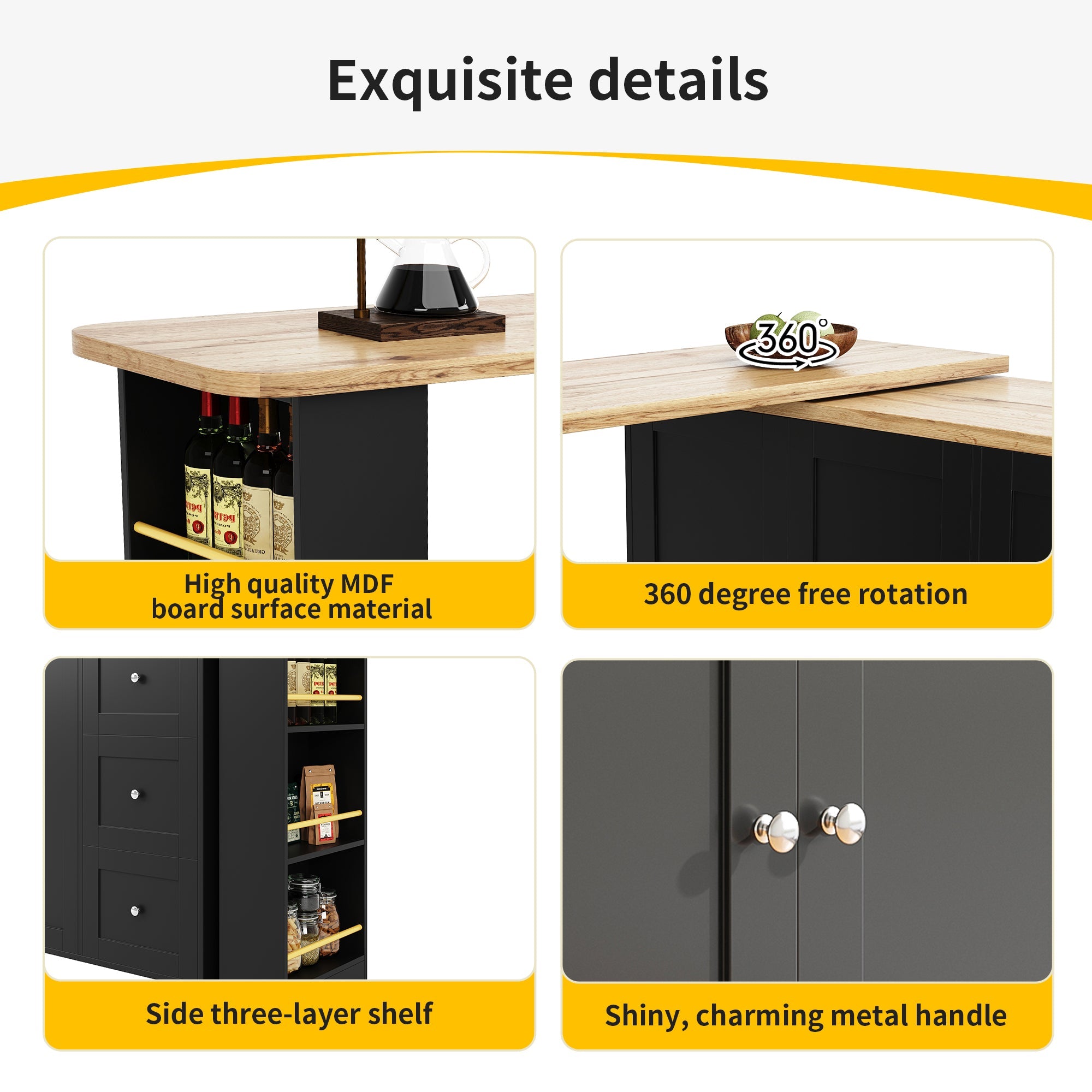 Logidon 360 graden draaibare eettafel zwart 138-209x39x104 met wielen