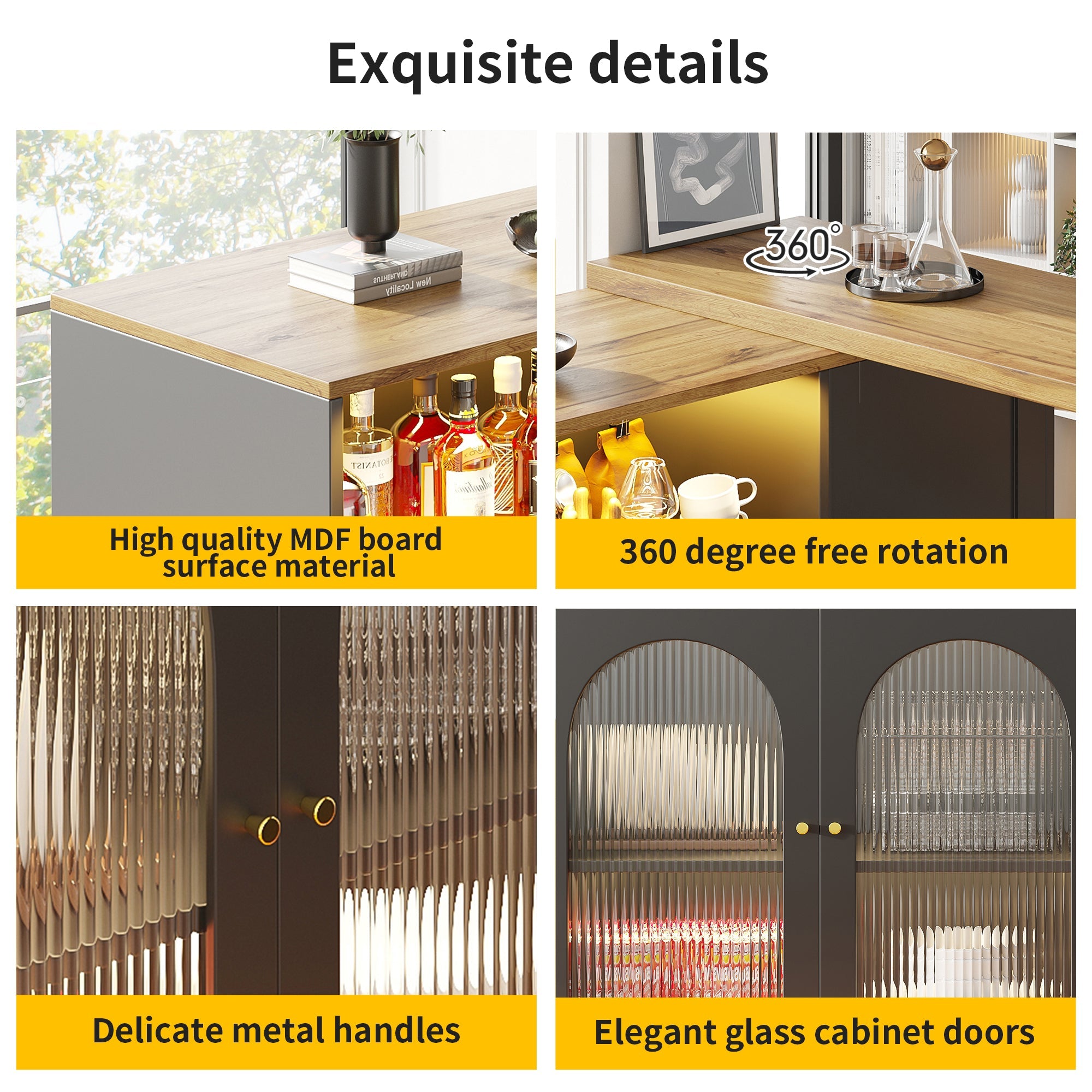 Logidon Draaibare Bartafel Mat Zwart 198x39x97 cm Met LED Glazen Deur