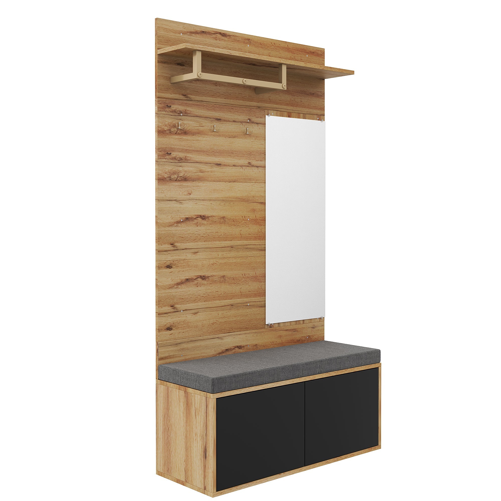 Logidon Kledingkastset Compacte kledingkast met spiegel Zwart 100x38x190