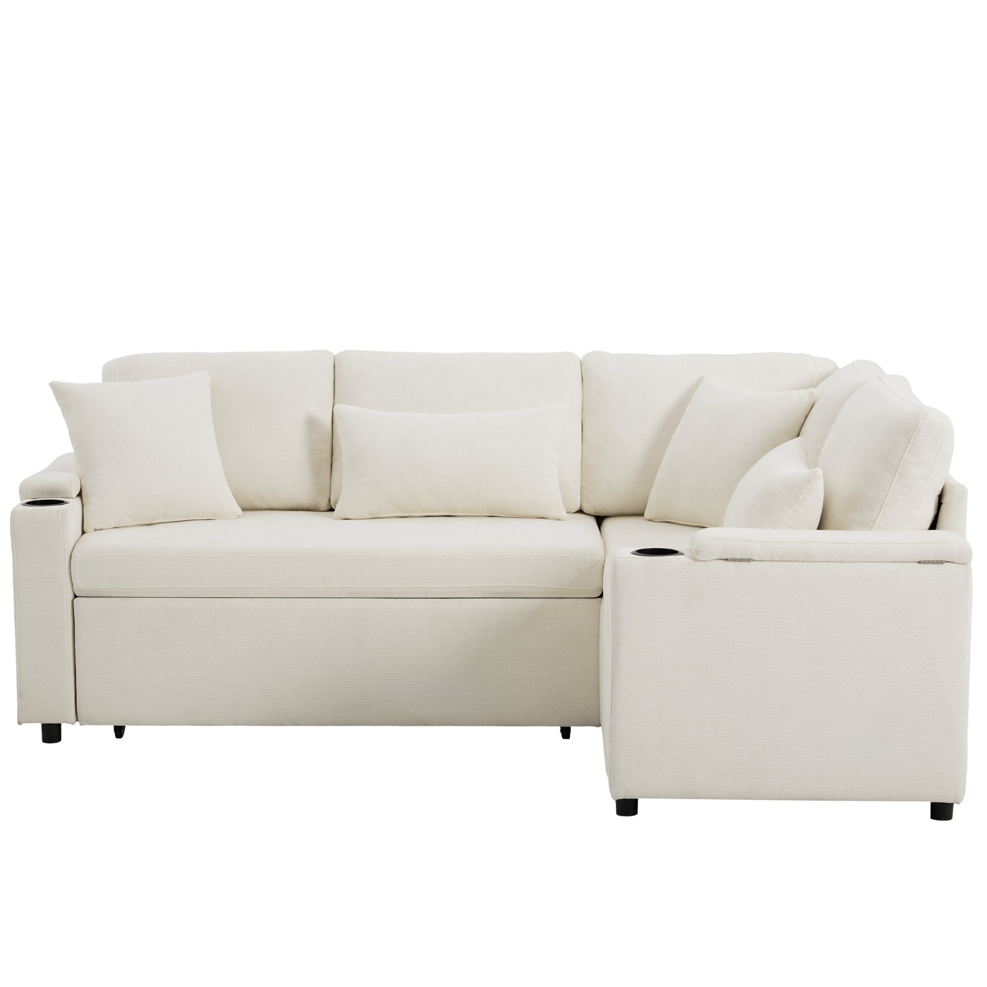 Logidon L-vorm hoekbank beige slaapbank opbergruimte USB-oplaadpoort