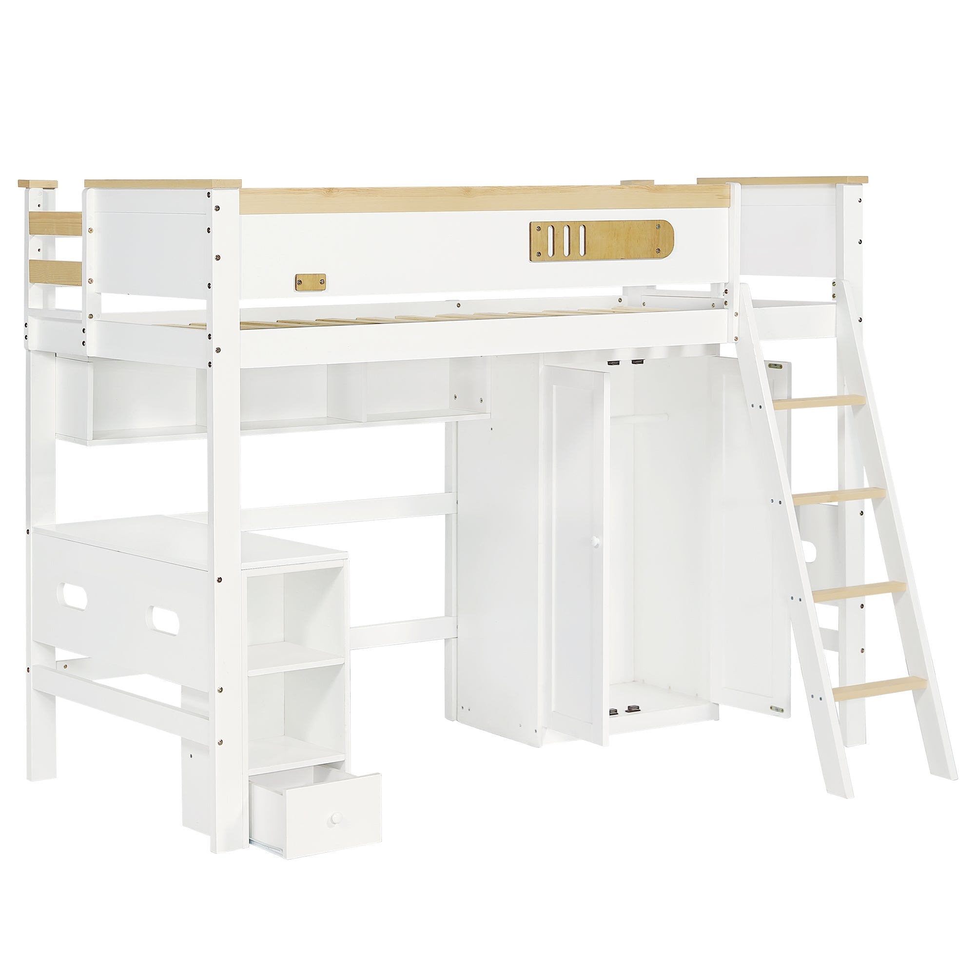 Logidon stapelbed 90x200 cm wit met valbeveiliging tafelkast