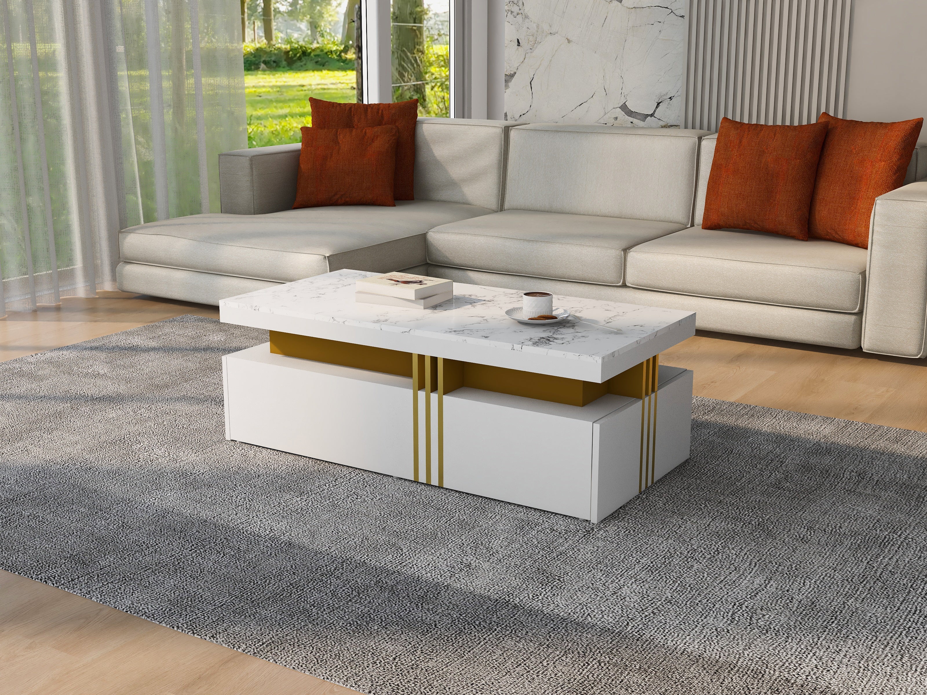 Logidon TV wandkastenset wit goud strepen multifunctioneel