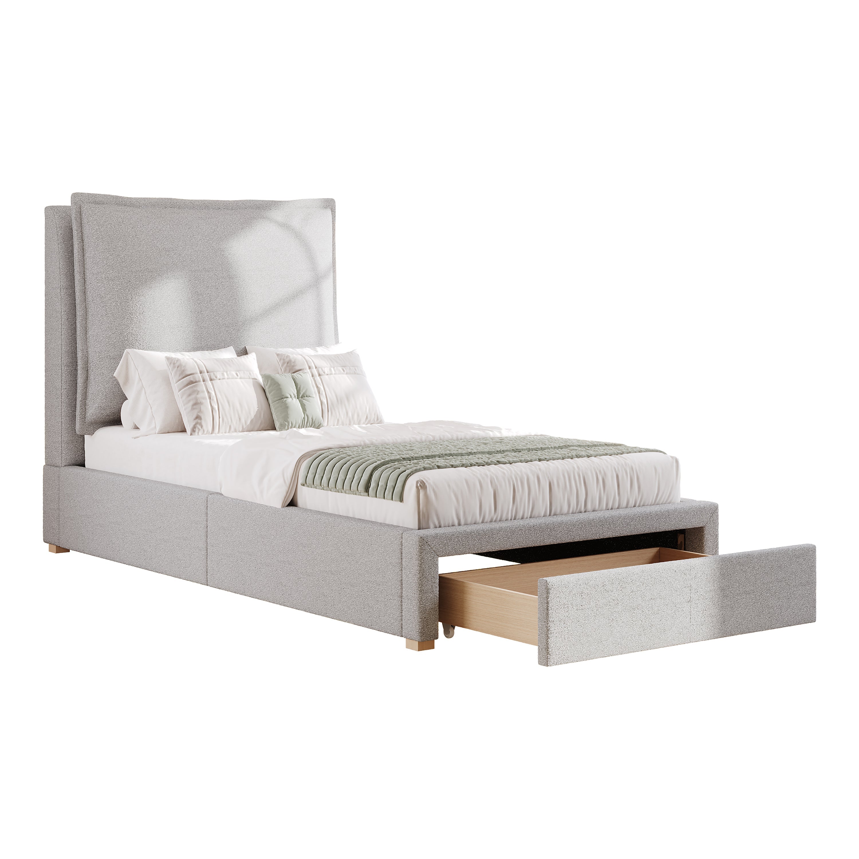 Logidon gestoffeerd bed 90x200 cm functioneel bed grote lade grijze chenille