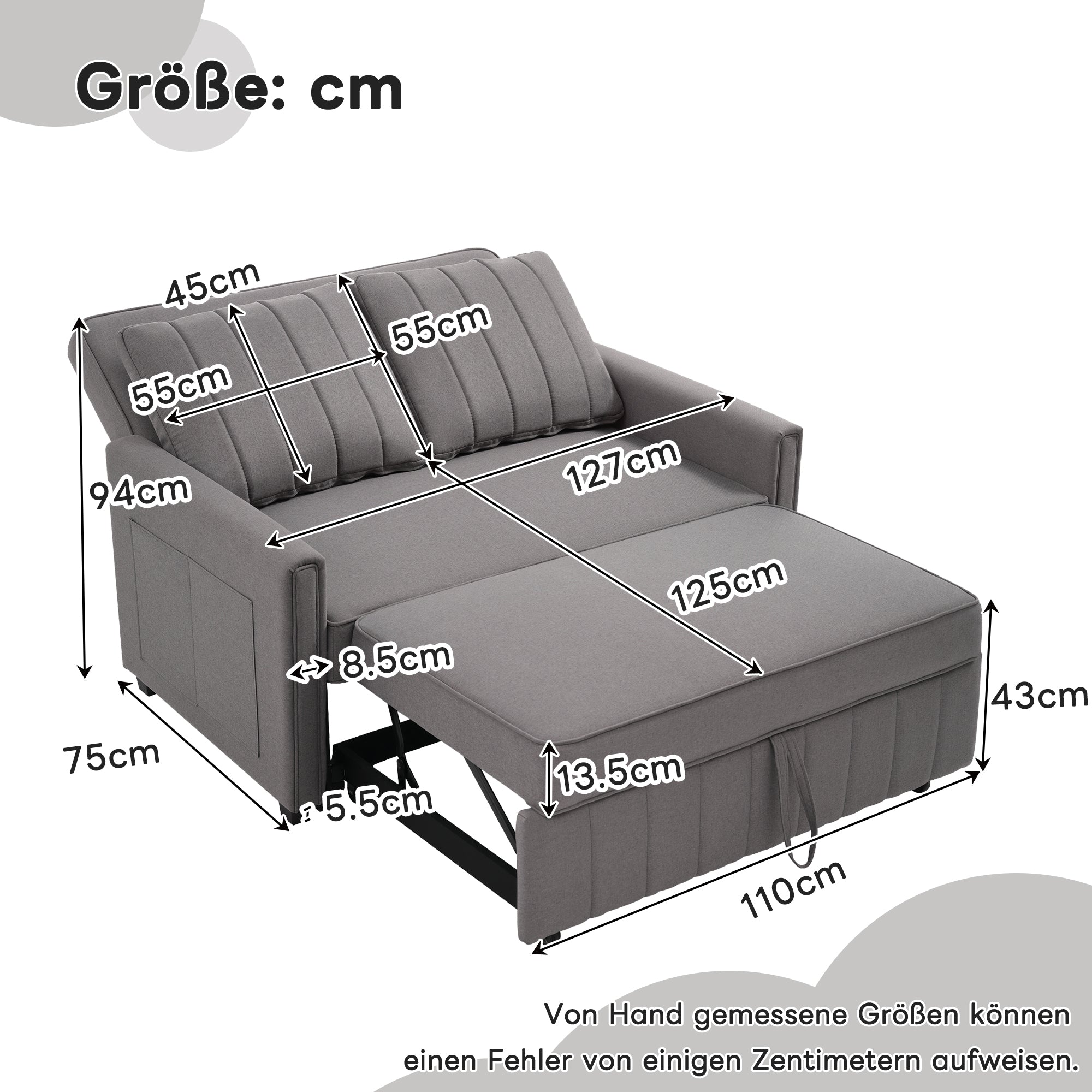 Logidon opklapbare slaapbank met slaapfunctie grijs 180x127 cm