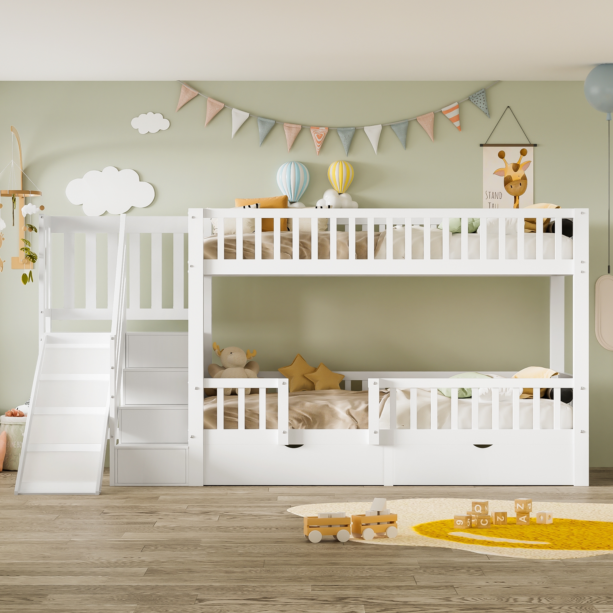 Logidon kinderstapelbed wit 90x200 cm met glijbaan en trap