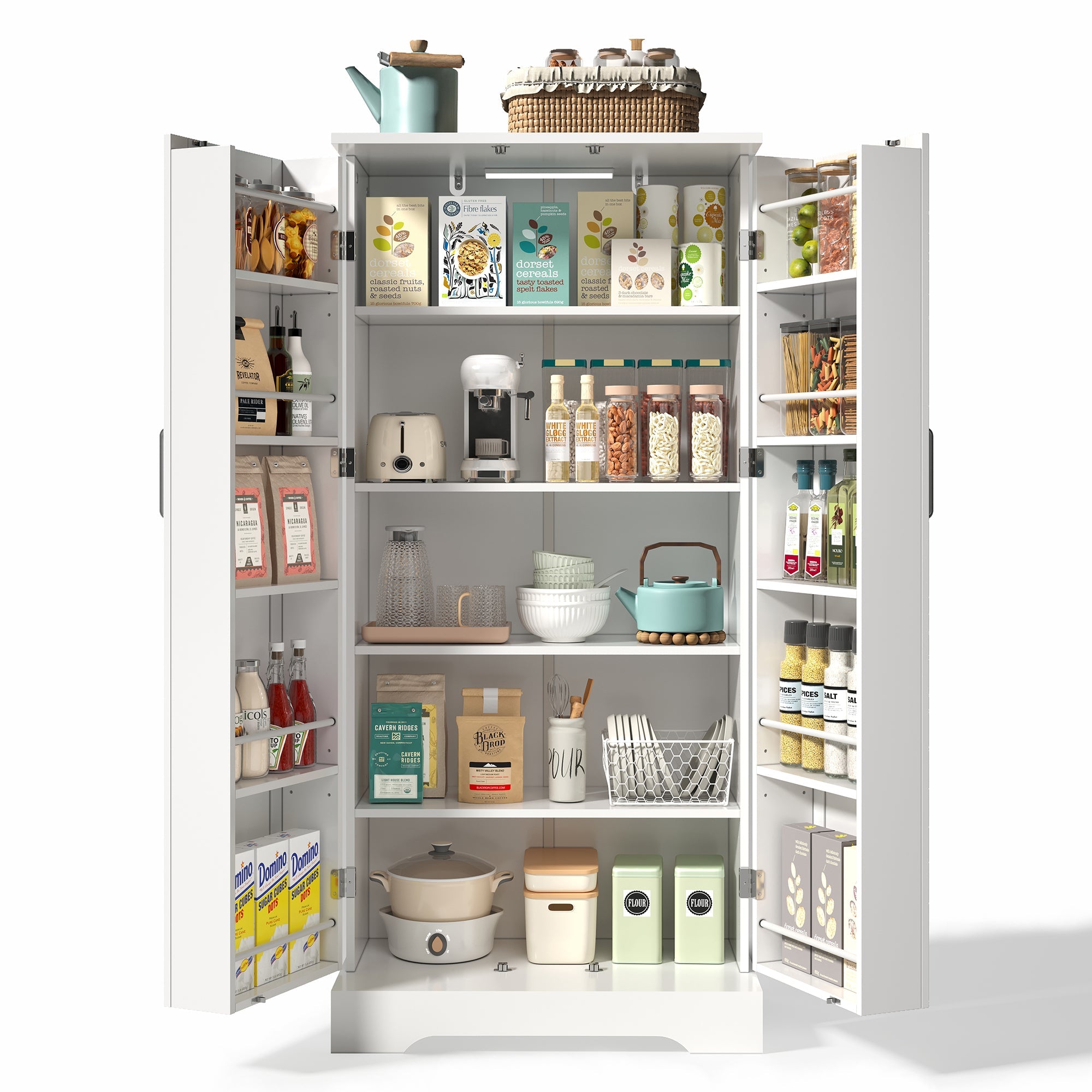 Logidon 60x35x128cm witte keukenkast LED-sensorlicht verstelbare planken