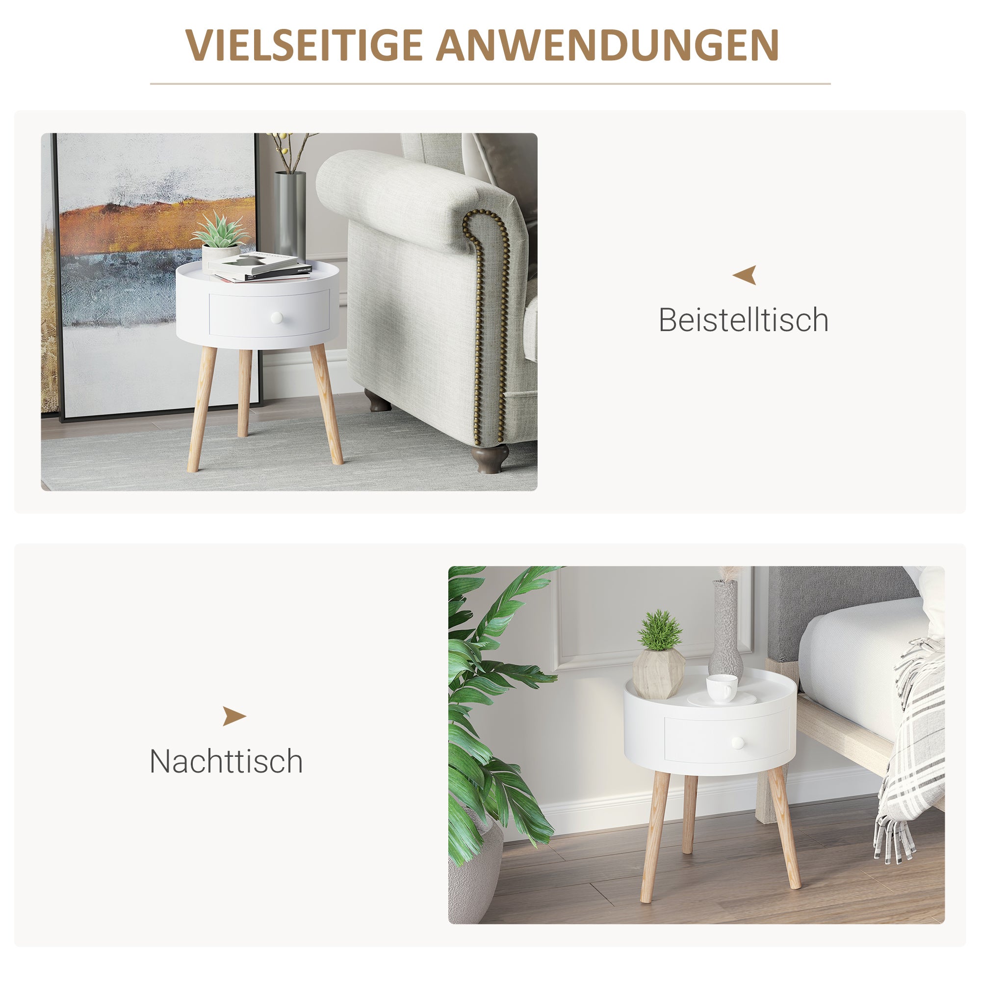 Logidon Ronde Bijzettafel Met Lade Wit 38x38x45 cm Tot 50 kg