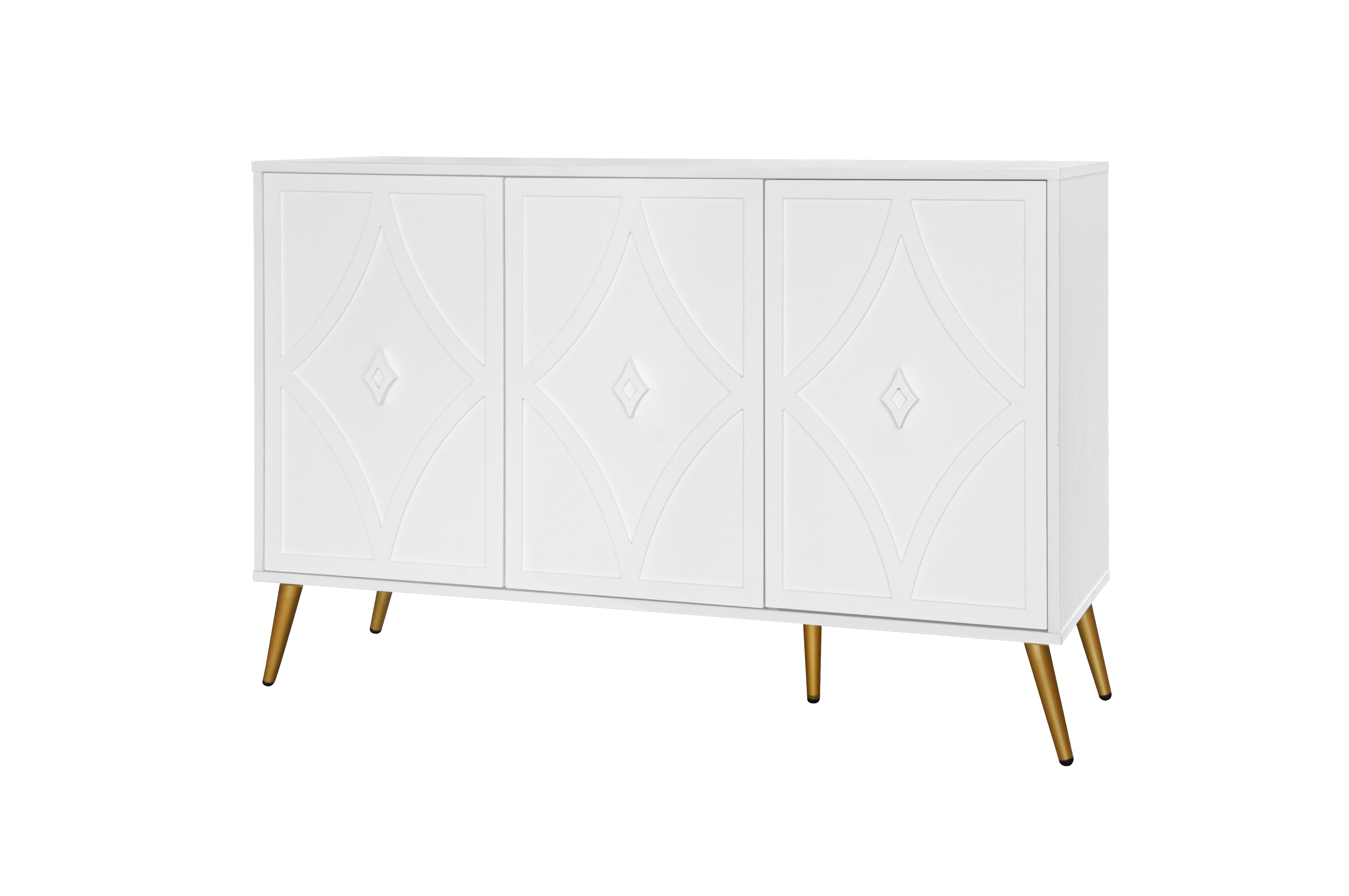 Logidon dressoir 3 deuren wit met 3D-snijpatroon en gouden poten