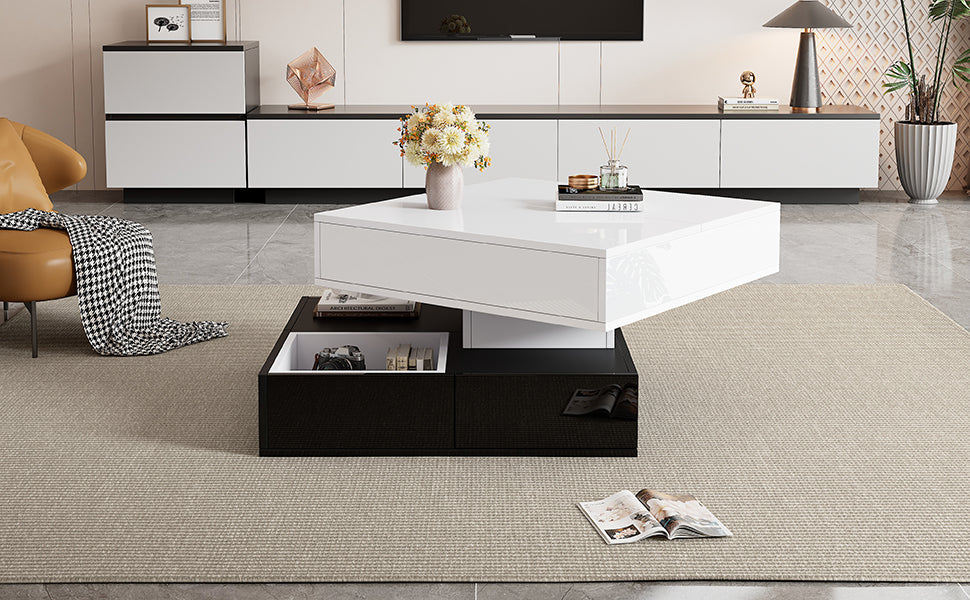 Logidon salontafel 70x70 hefblad 360 graden draaibaar 3 lades wit