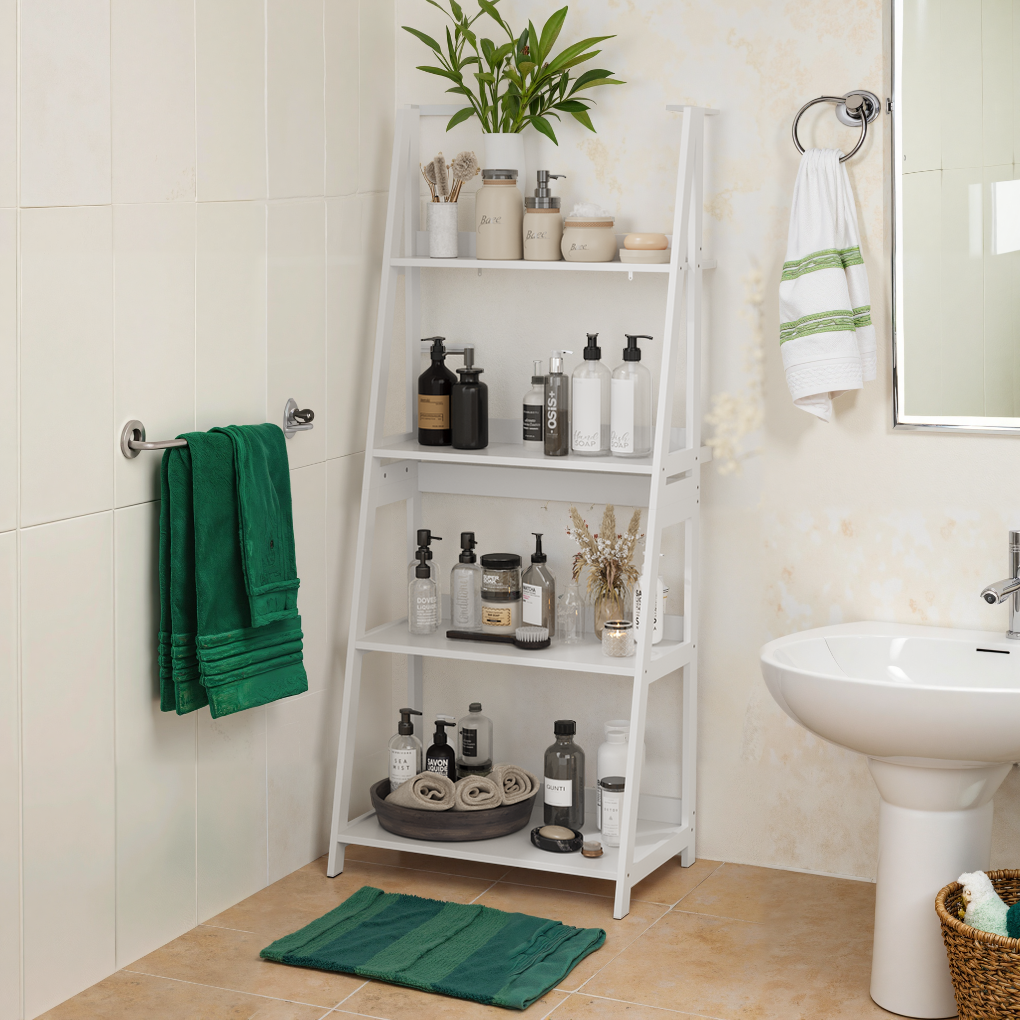 Logidon ladderboekenkast wit 4-laags staande plank 63x39x150 cm