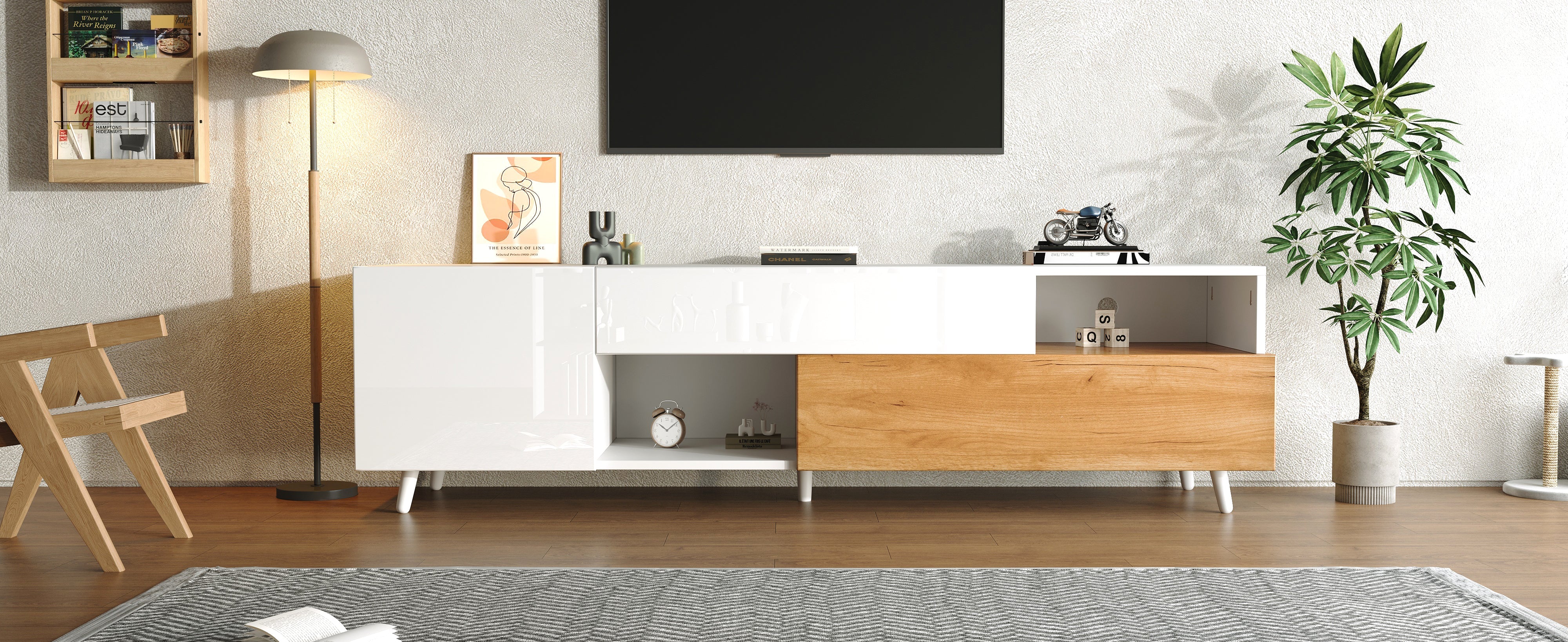 Logidon TV-meubel 180x38x50 cm witte houtlook deur en lade