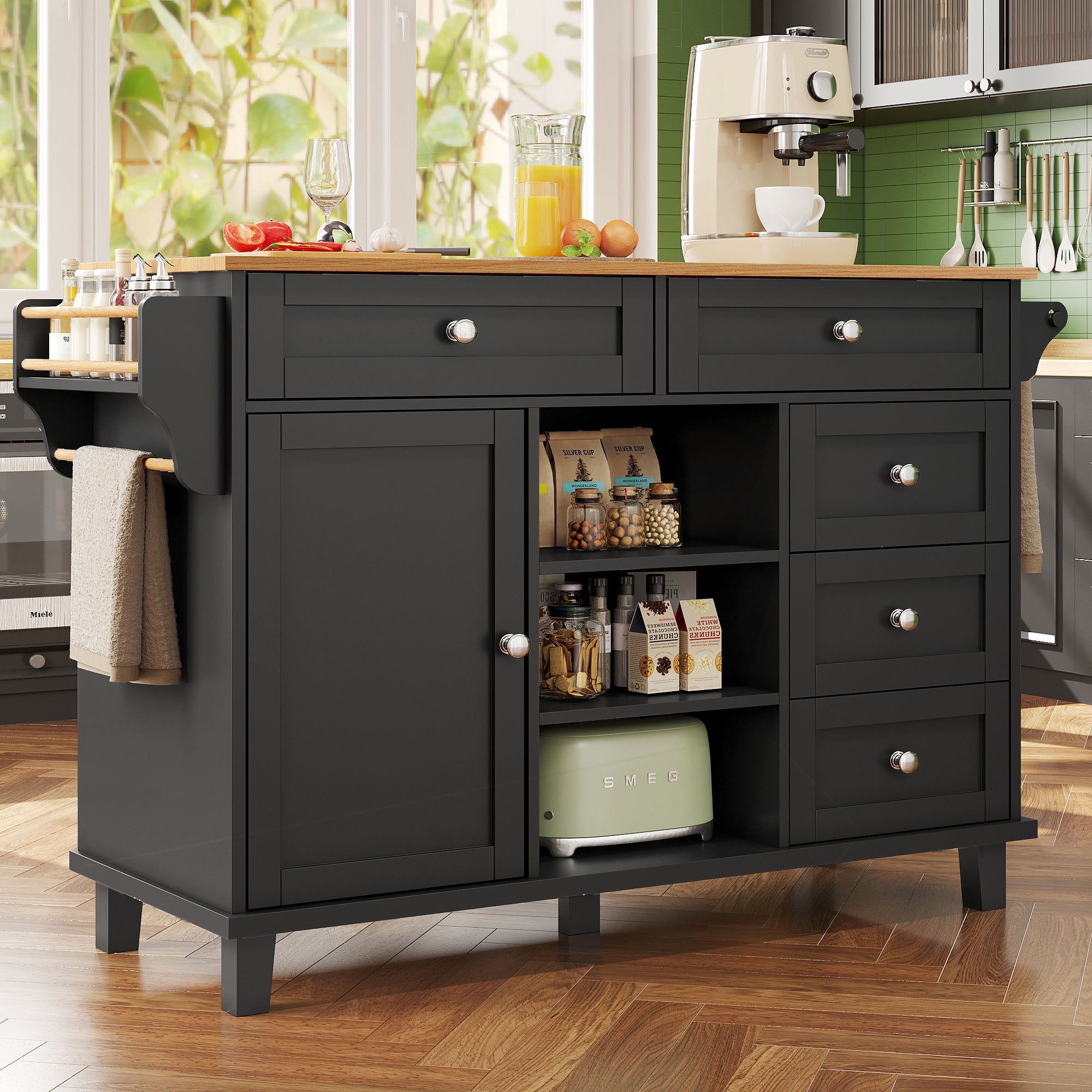 Logidon Restauratiewagen Zwart 134x46x92 cm Mobiel DualUse Design