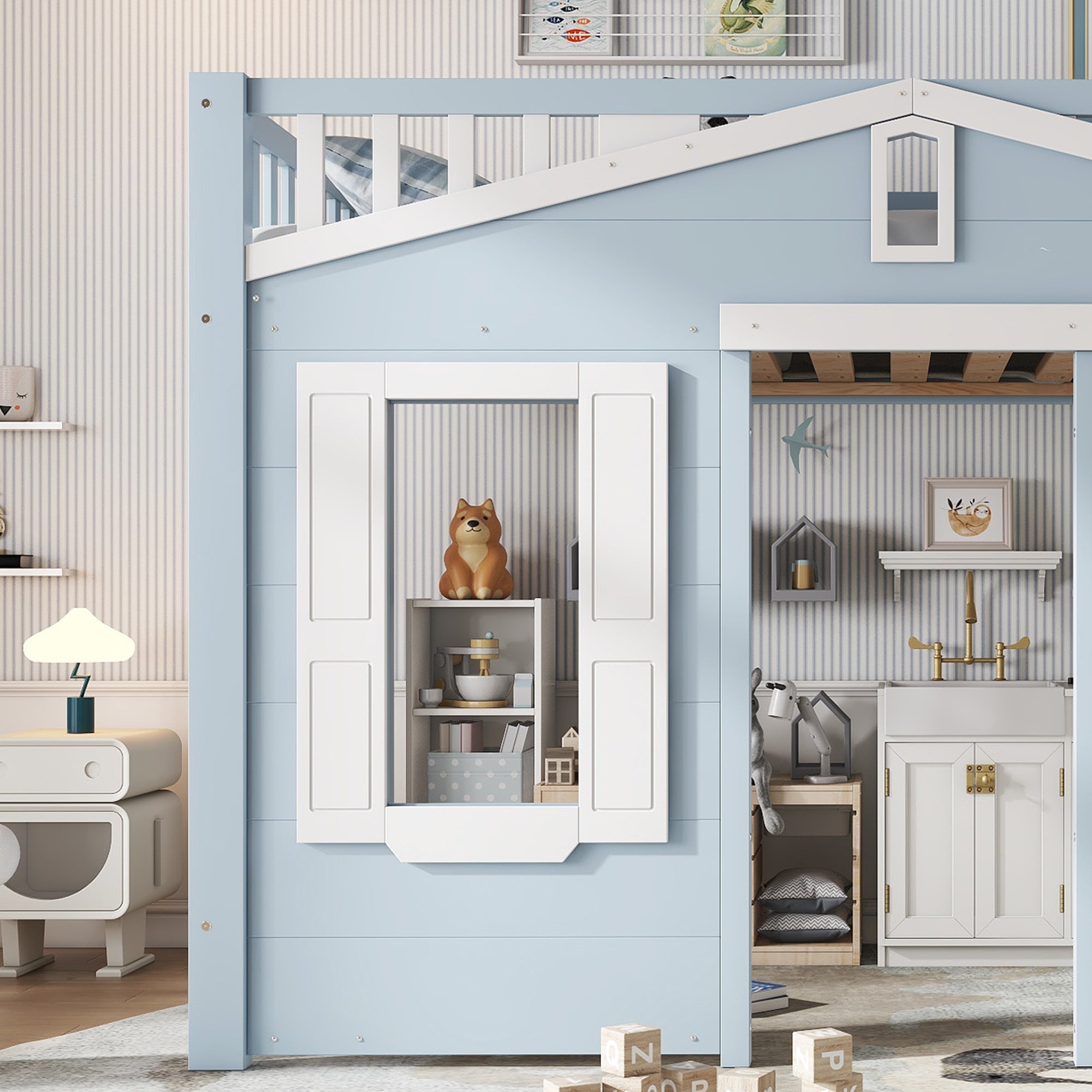 Logidon hoogslaper blauw 90x200 kinderbed met ruimte onder het bed