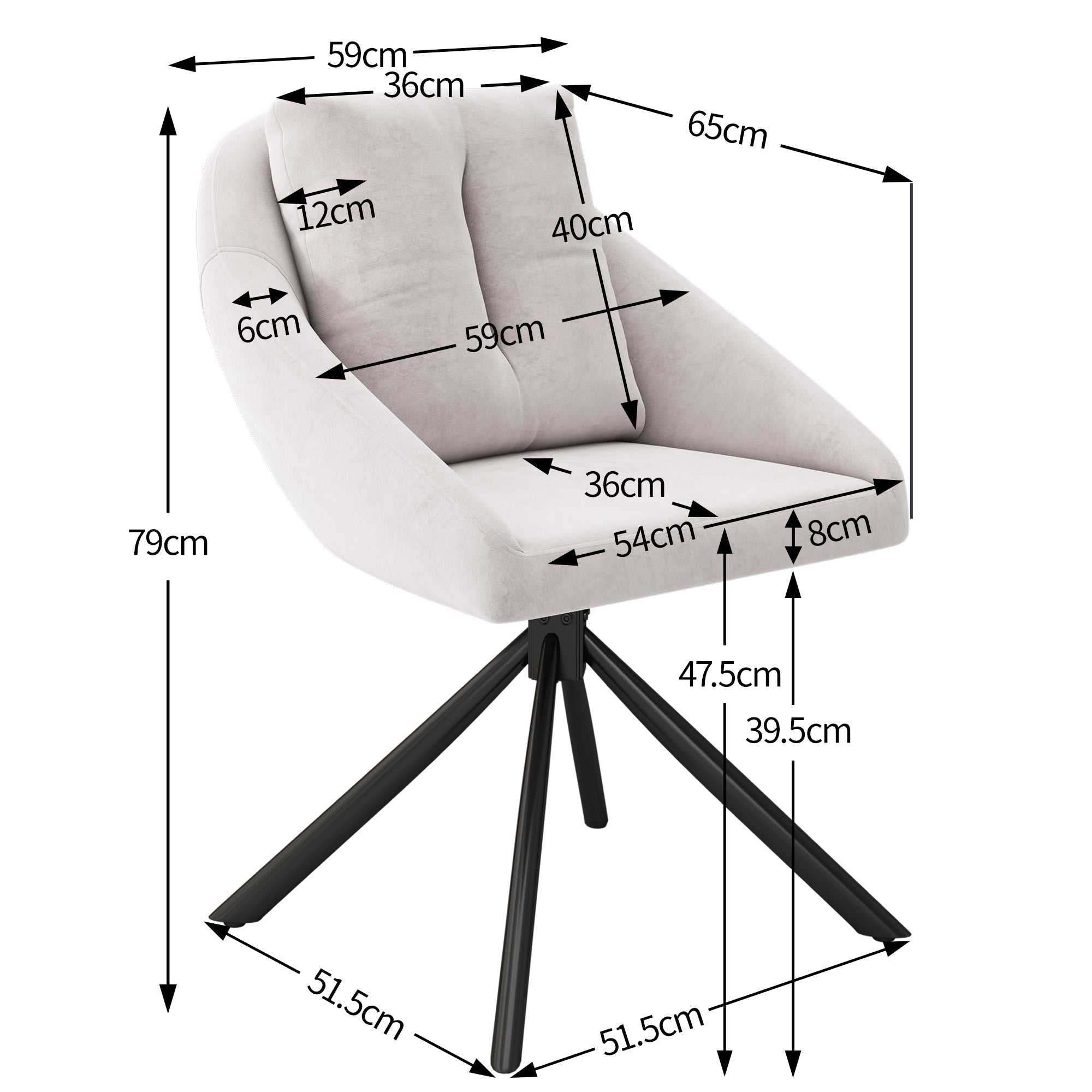 Logidon Beige Velvet Swivel Chair, Ergonomic Design, Set of 4