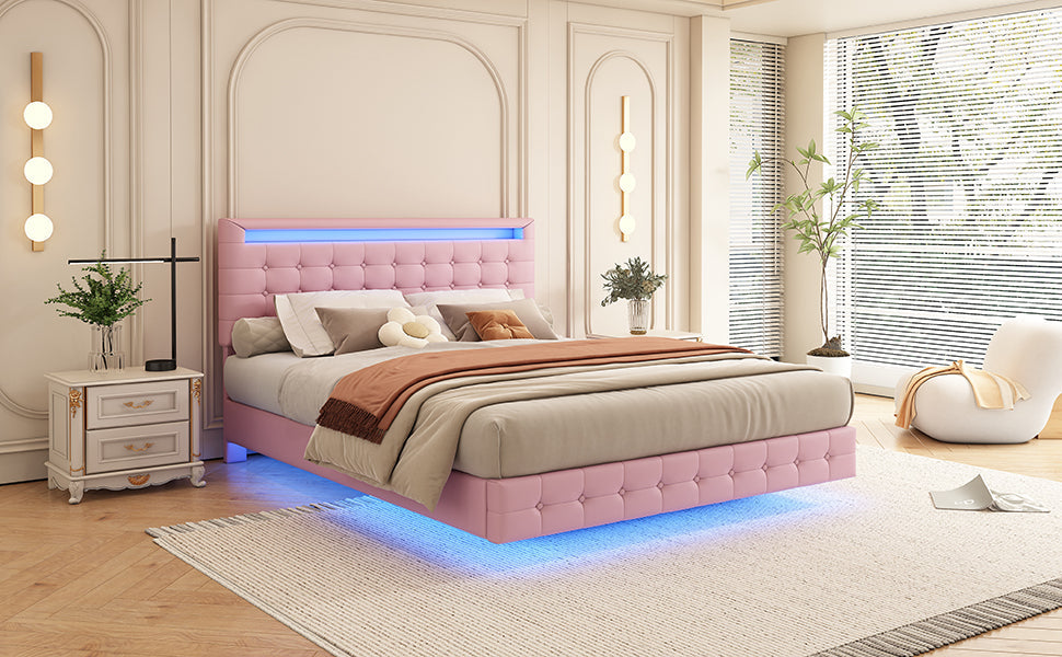 Logidon 140x200 cm flatbed roze LED-licht 24 knoppen afstandsbediening