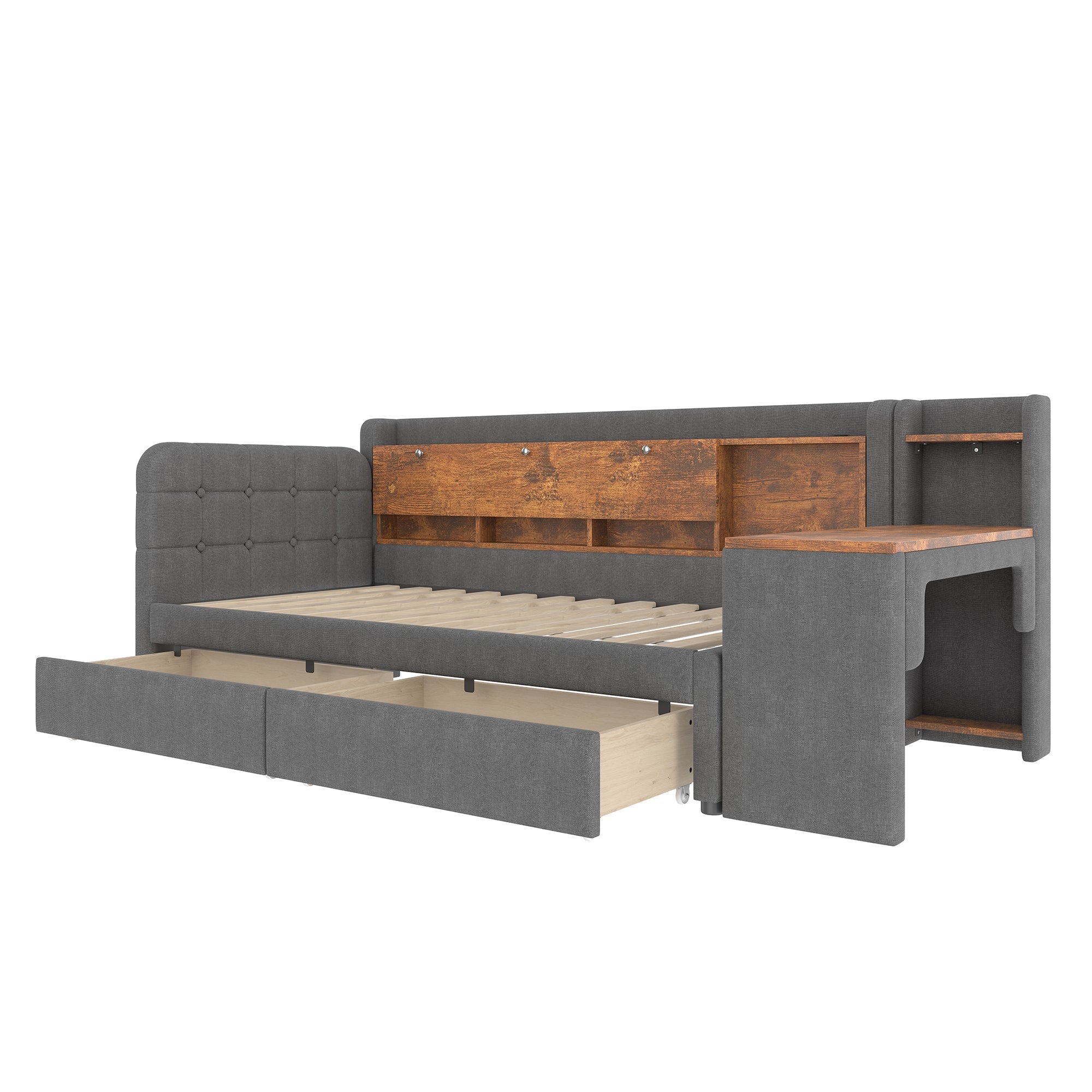 Logidon Daybed 90x200 cm slaapbank met bureau grijs USB Type C