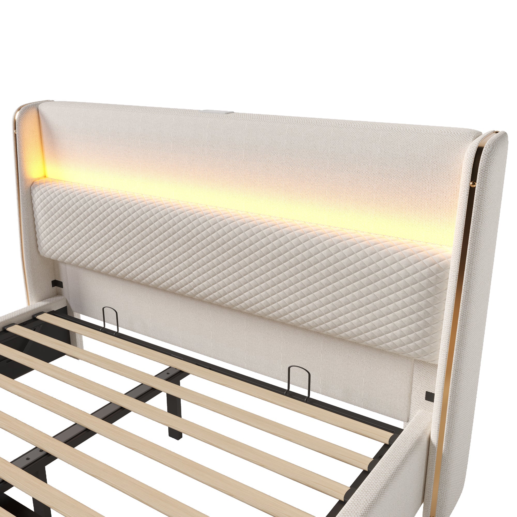 Logidon hydraulisch bed 140x200 beige linnenlook met LED