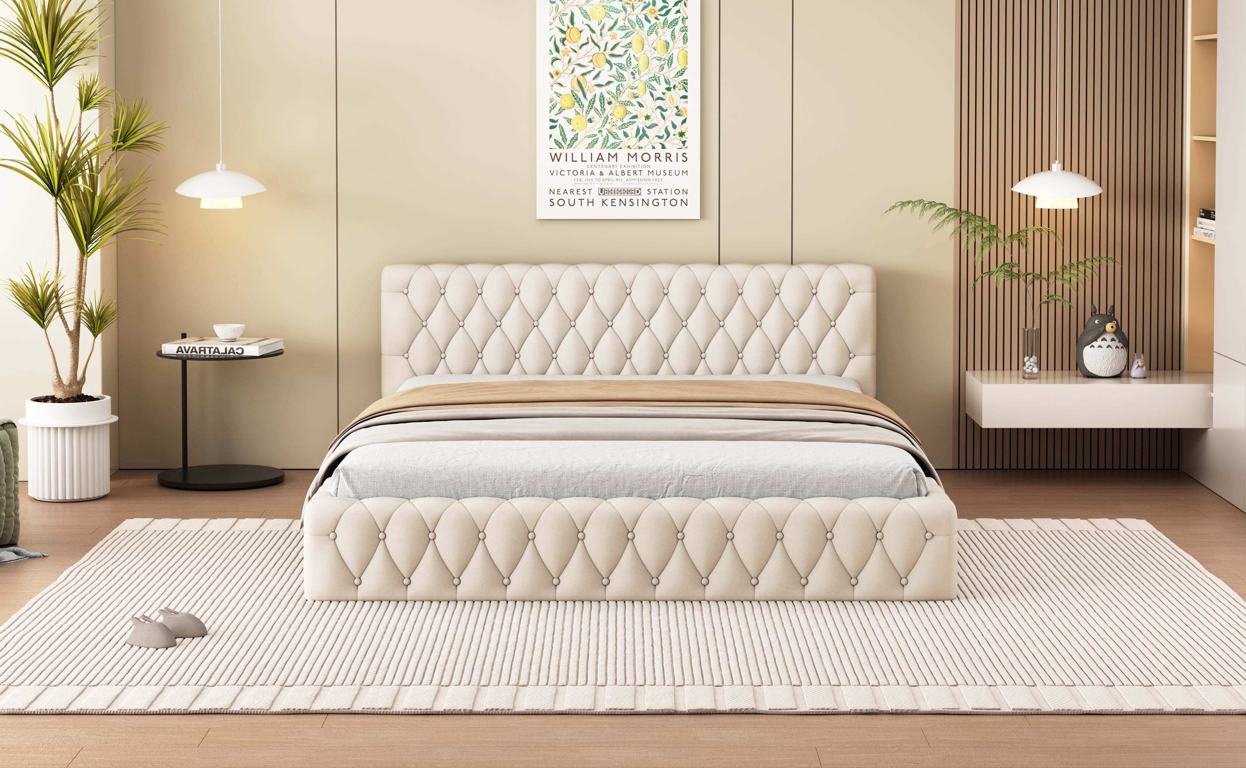 Logidon gestoffeerd jeugd tweepersoonsbed 140 x 200 cm beige velours