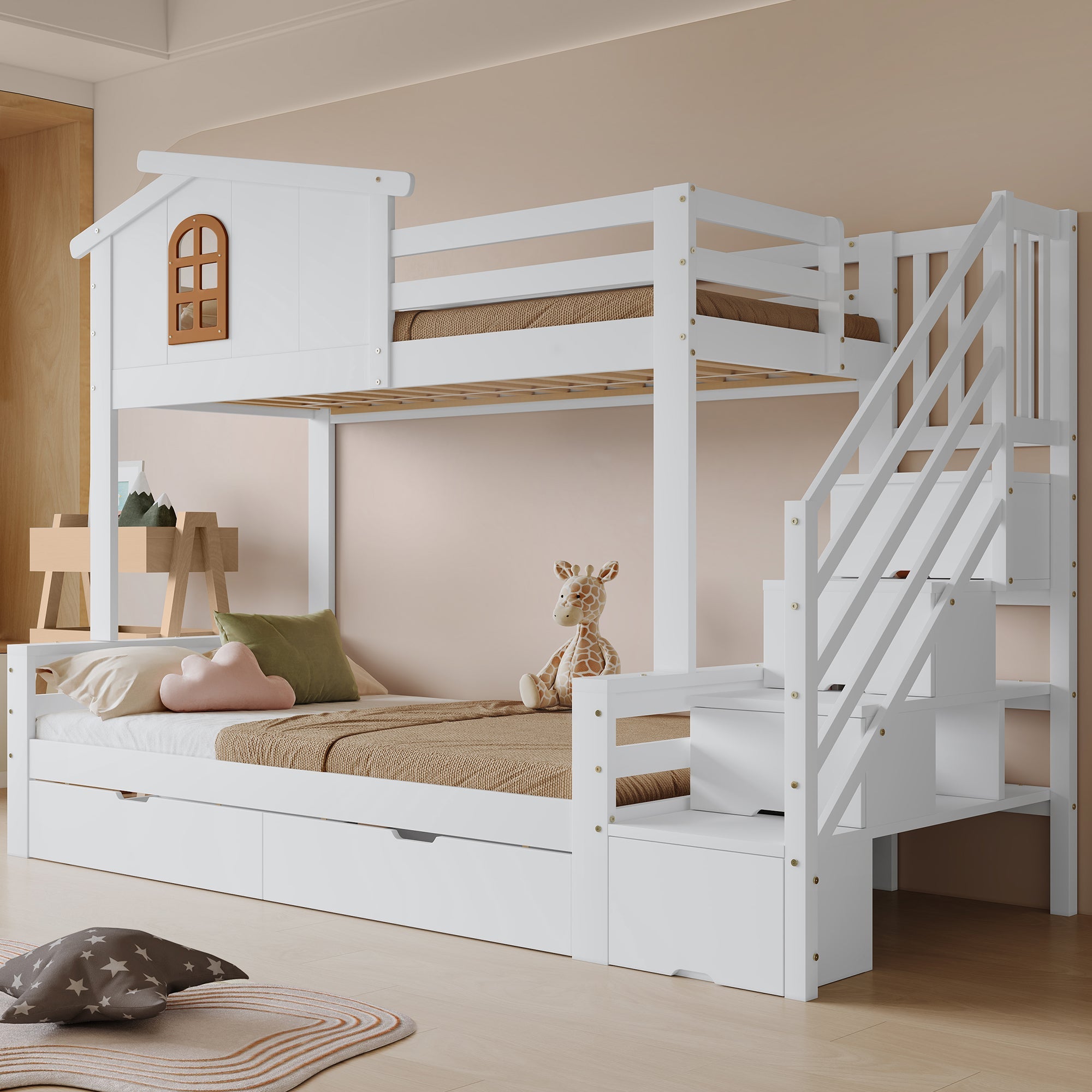 Logidon stapelbed kinderbed wit naturel 90x200 120x200 twee lades