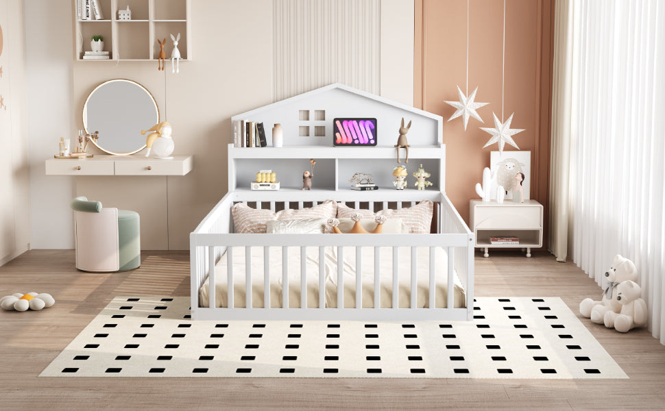 Logidon kinderbed 140x200 huisvorm wit met opbergruimte en lattenbodem