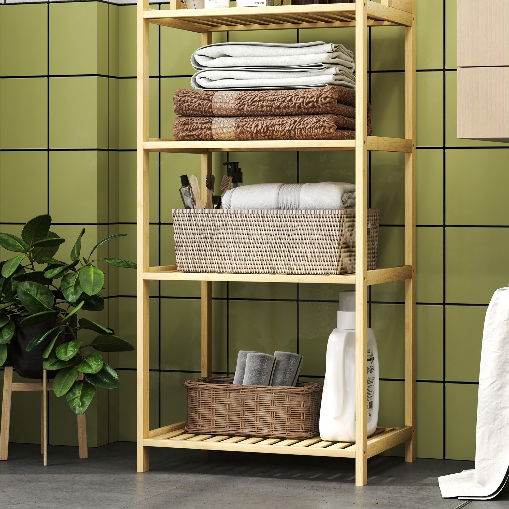 Logidon bathroom shelf natural bamboo 7 levels ladder shelf 44x33x180 cm