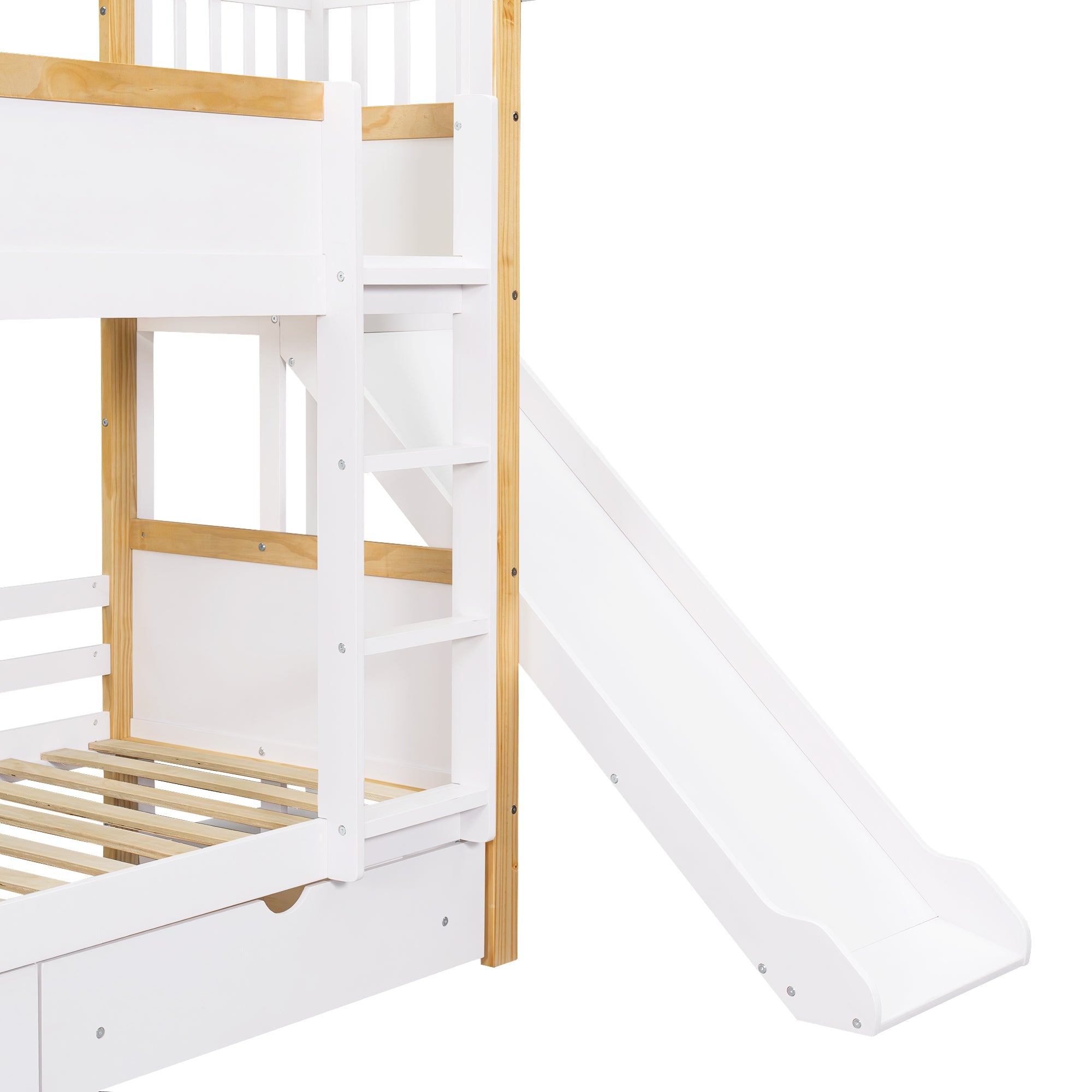 Logidon stapelbed 90x200 wit naturel met glijbaan en lades
