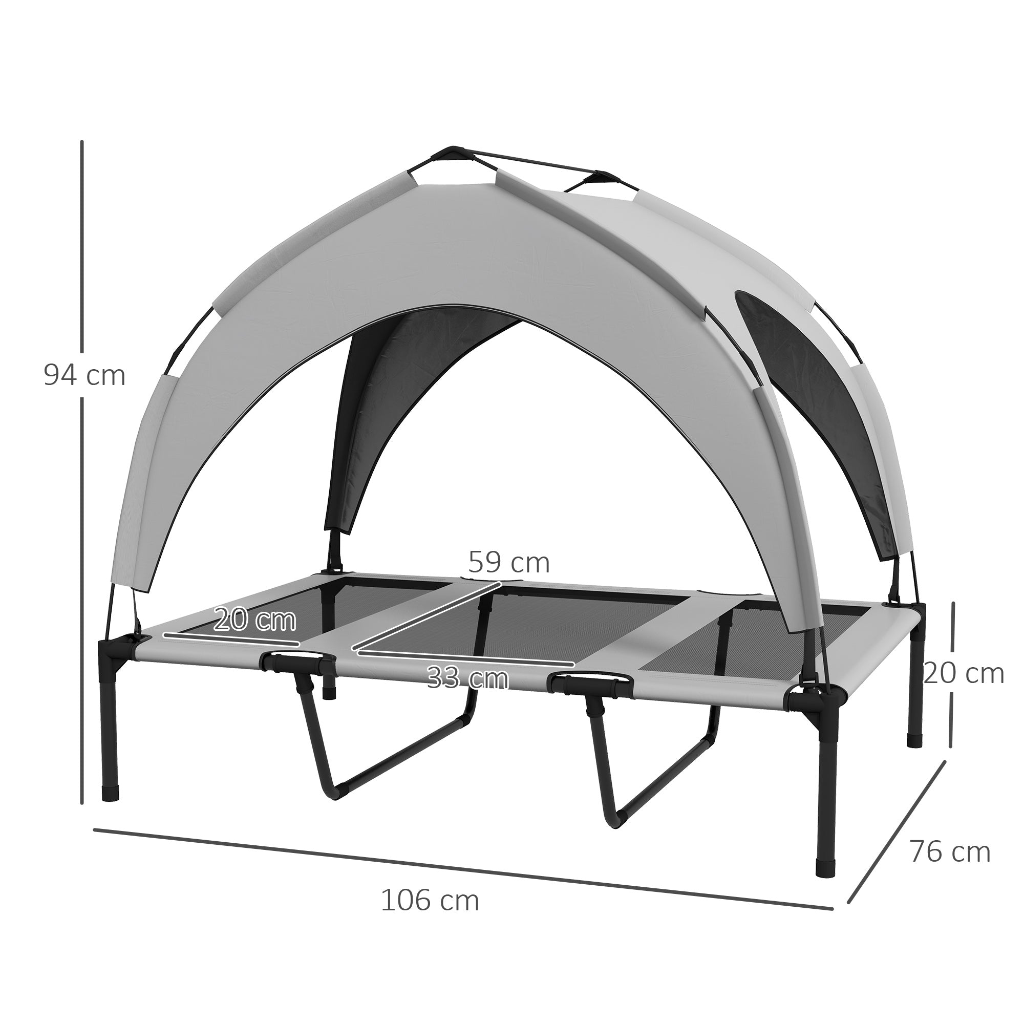 Logidon PawHut verhoogd hondenbed met luifel lichtgrijs 106x76x94 cm