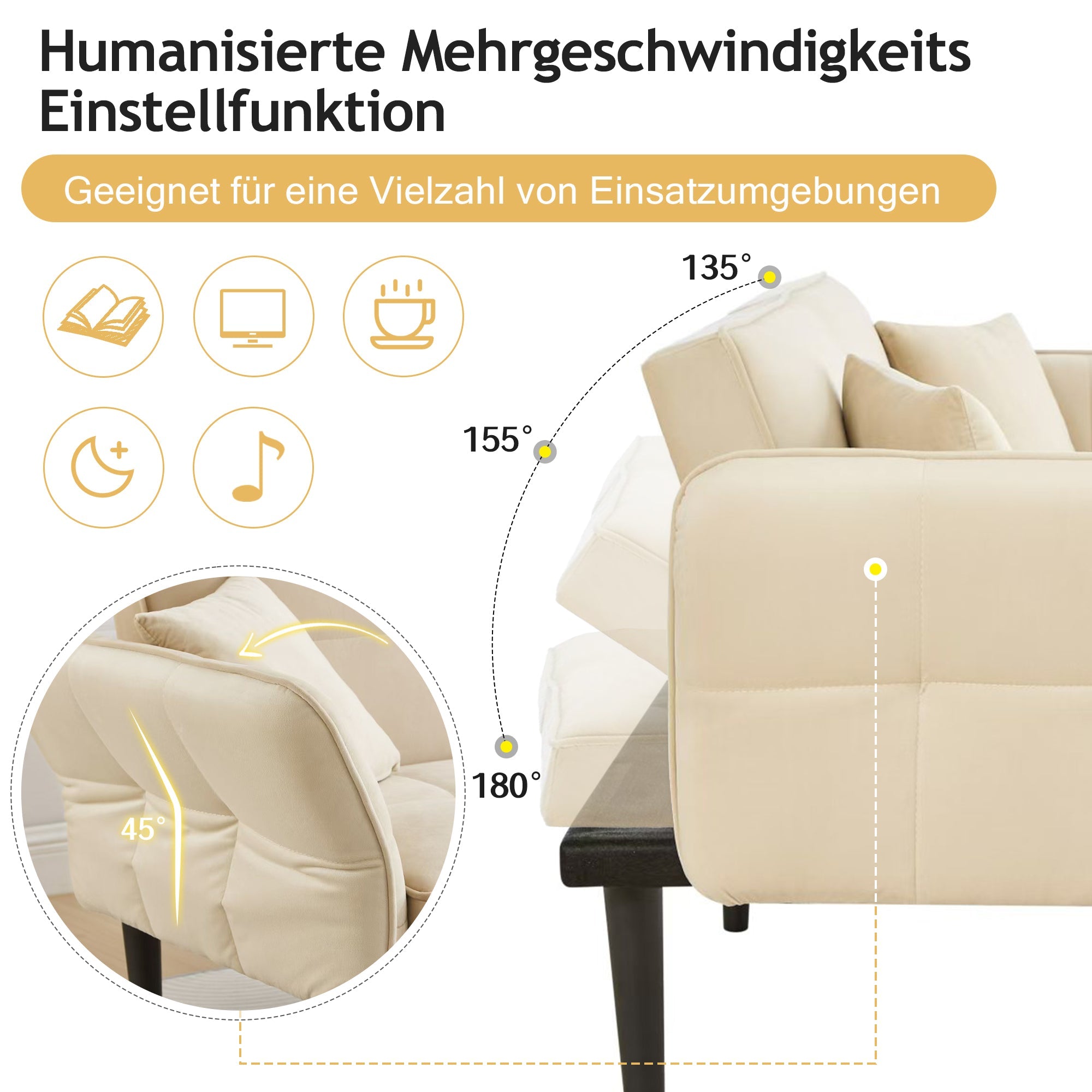Logidon 2-in-1 slaapbank beige fluwelen hoes verstelbare tweezits