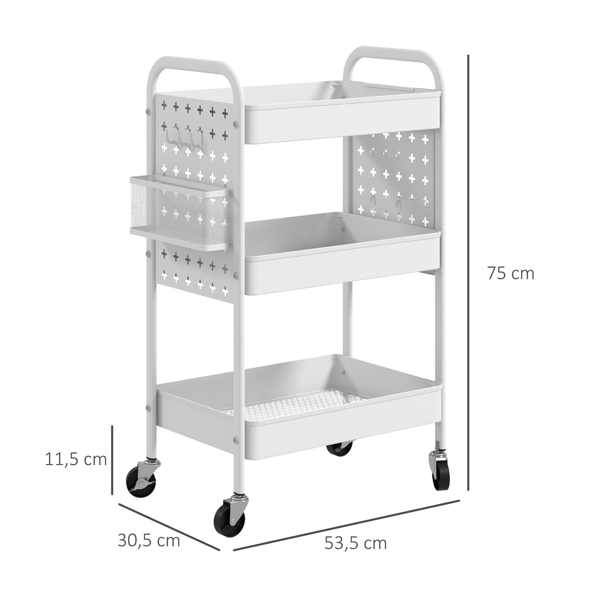 Logidon serveerwagen trolley met 3 etages en 2 hangmanden wit