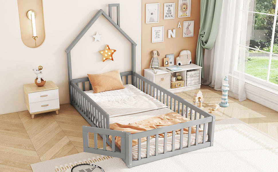 Logidon upholstered bed 90x200 chimney shape gray pine wood