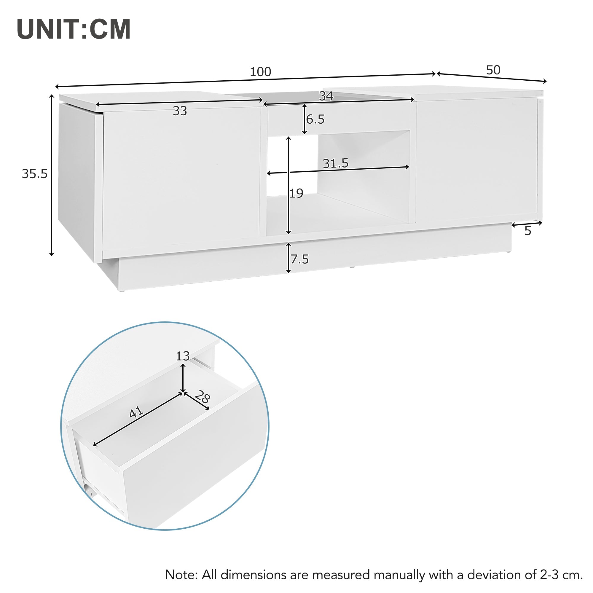 Logidon Witte Salontafel 100x50x35,5 cm Met Glazen Paneel LED