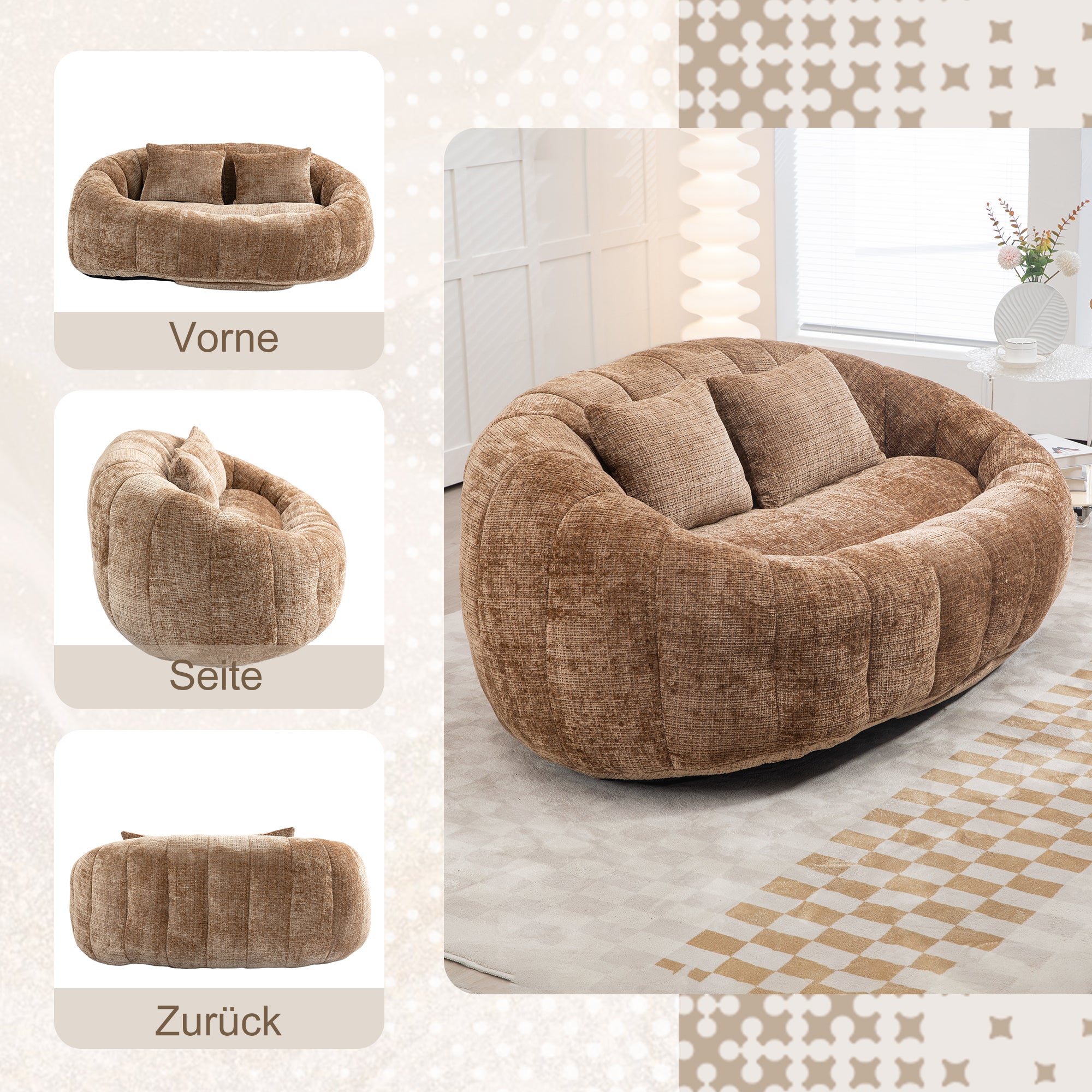 Logidon Zitzakbank Luxe Chenille Koffie Lounge Stoel