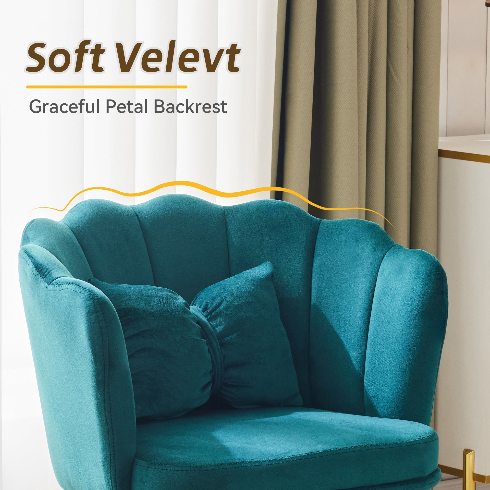 Logidon Set van 4 Fluwelen Stoelen Groen met Bladdesign en Gouden Poten