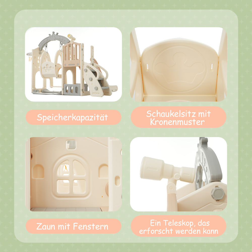 Logidon 5-in-1 kinderspeelset bruin antiek wit schommelglijbaan
