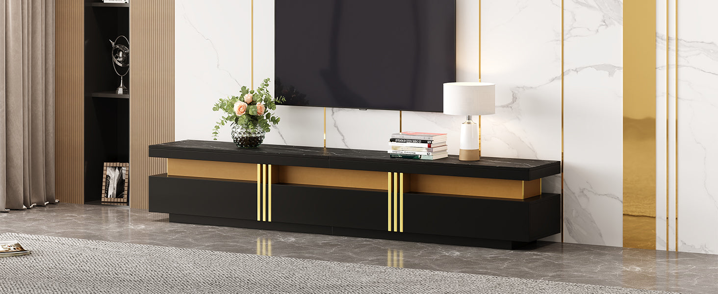 Logidon Zwarte tv-wandmeubelset 2 tv-kast salontafel marmerlook