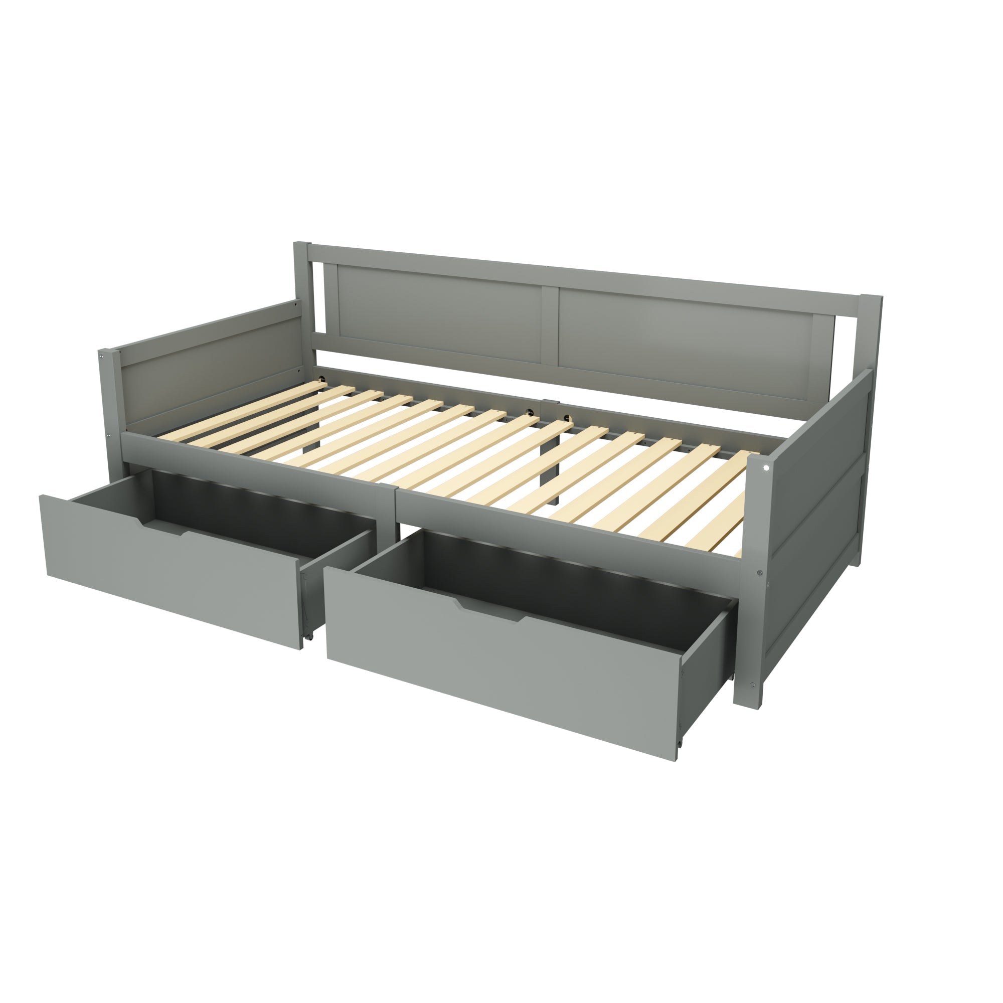 Logidon slaapbank 90x200 grijs met twee opbergvakken massief houten frame