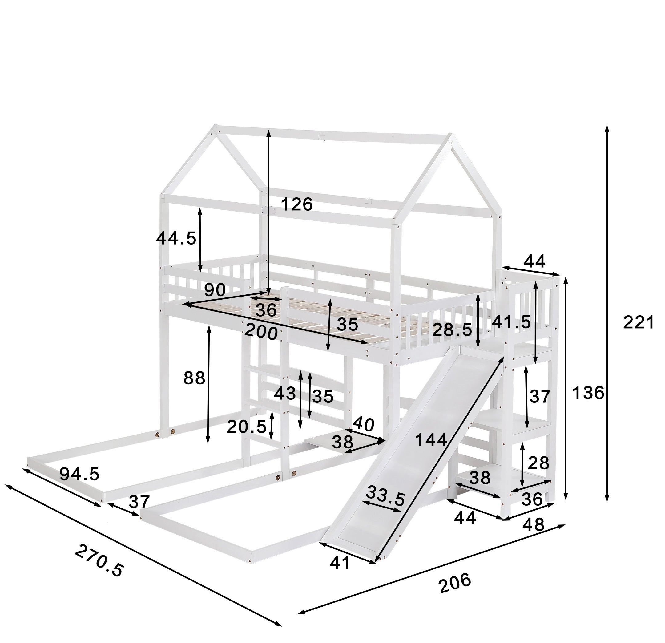 Logidon stapelbed met glijbaan wit 90x200cm drietrapsladder