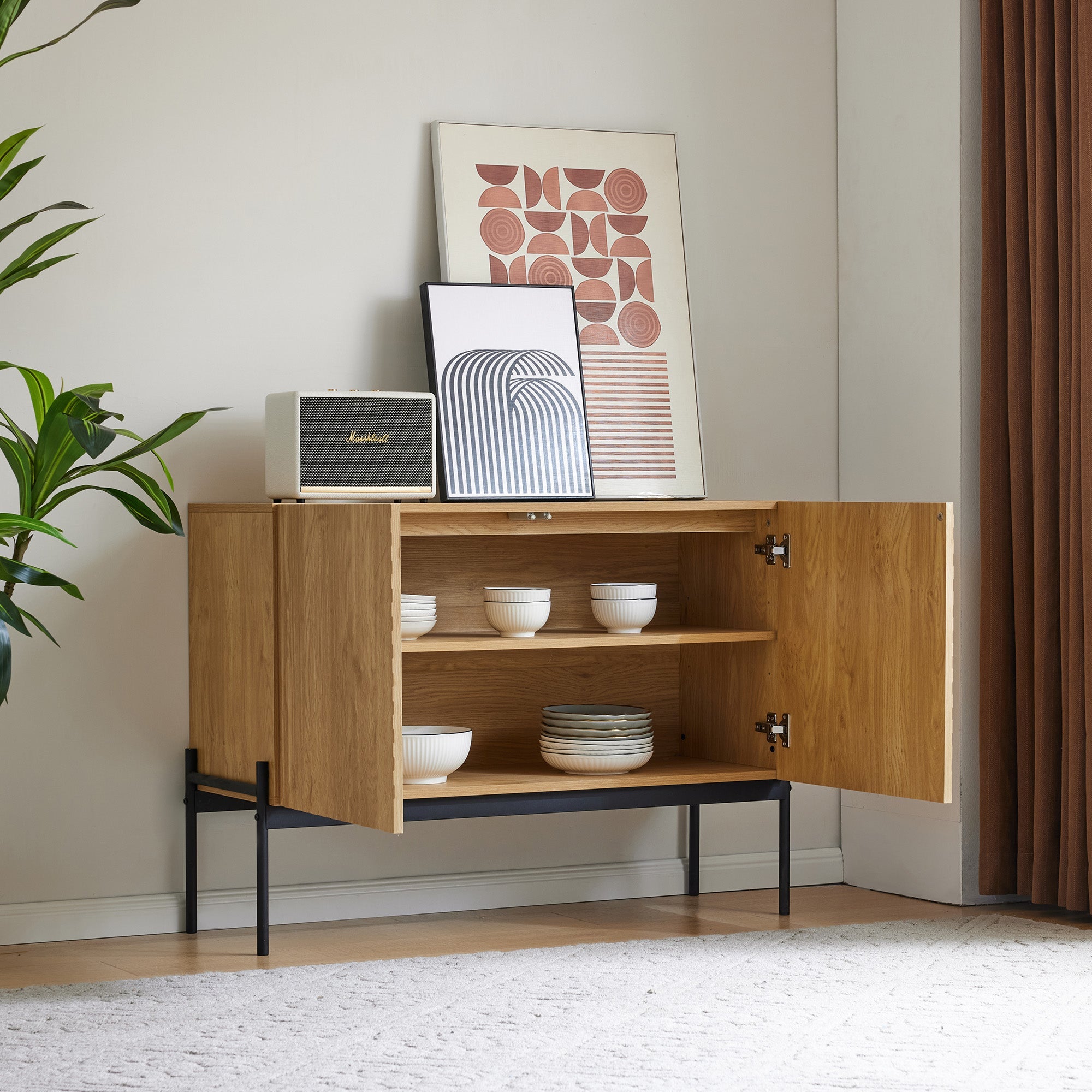 Logidon dressoir naturel, 2 deuren, metalen poten, H75 B100 D40