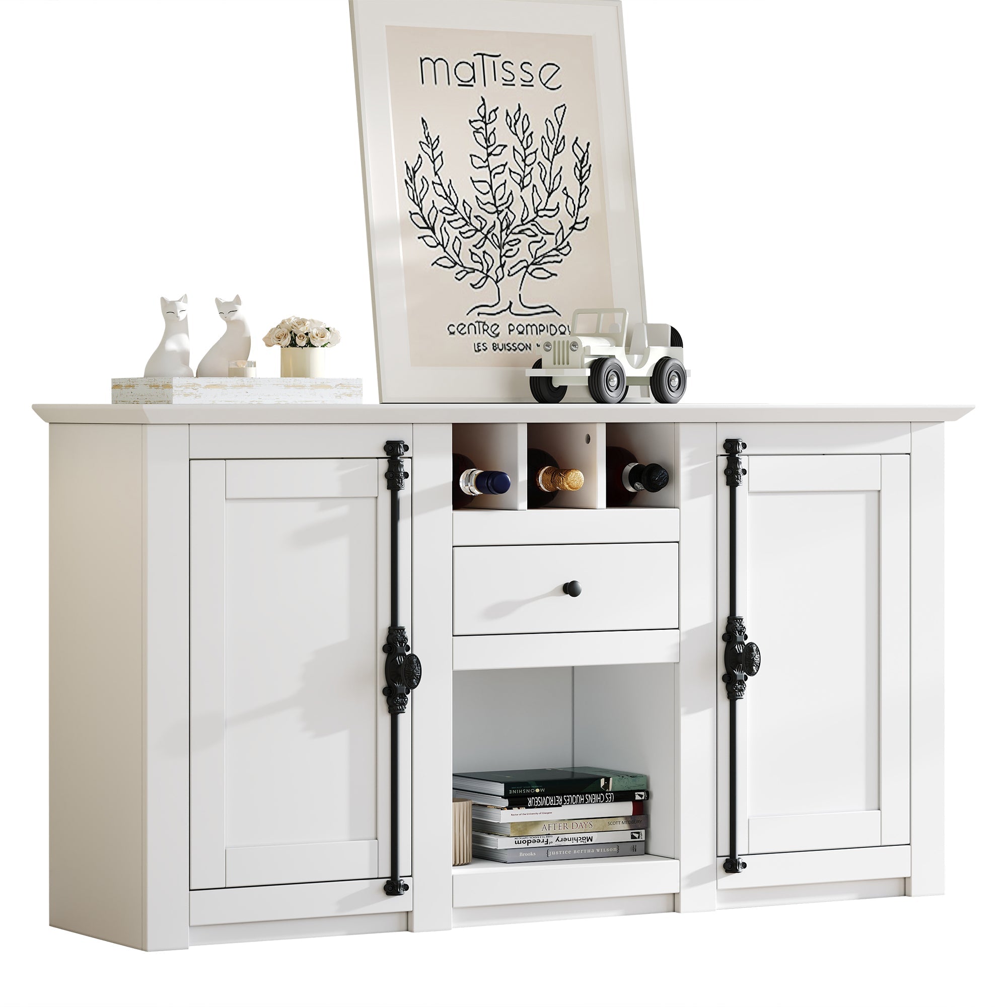 Logidon dressoir 130x35x70 cm wit 2 deuren, 1 lade, 3 wijnvakken