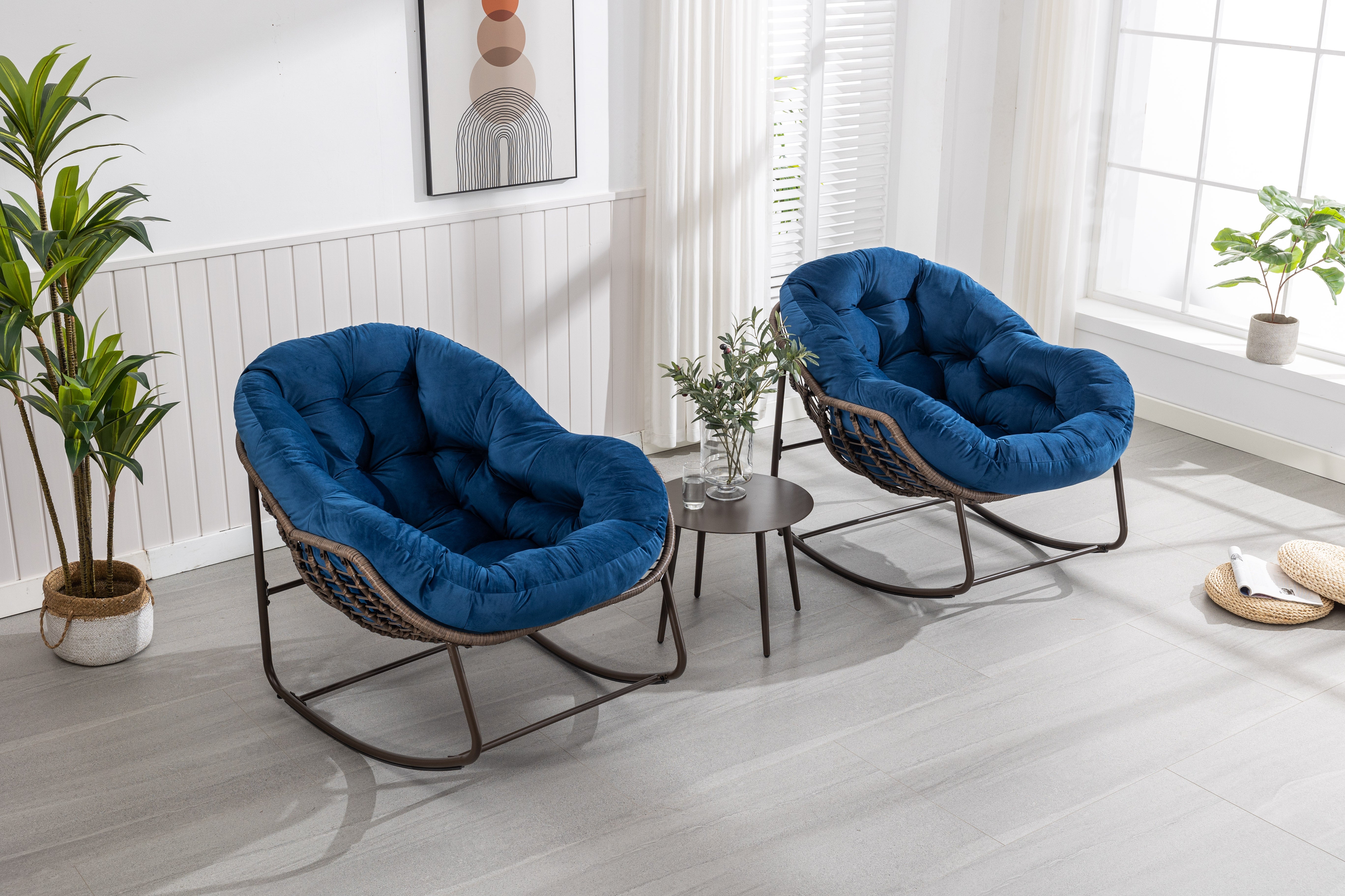 Logidon Outdoor Rotan Oversized Schommelstoel Marineblauwe Tuinstoel
