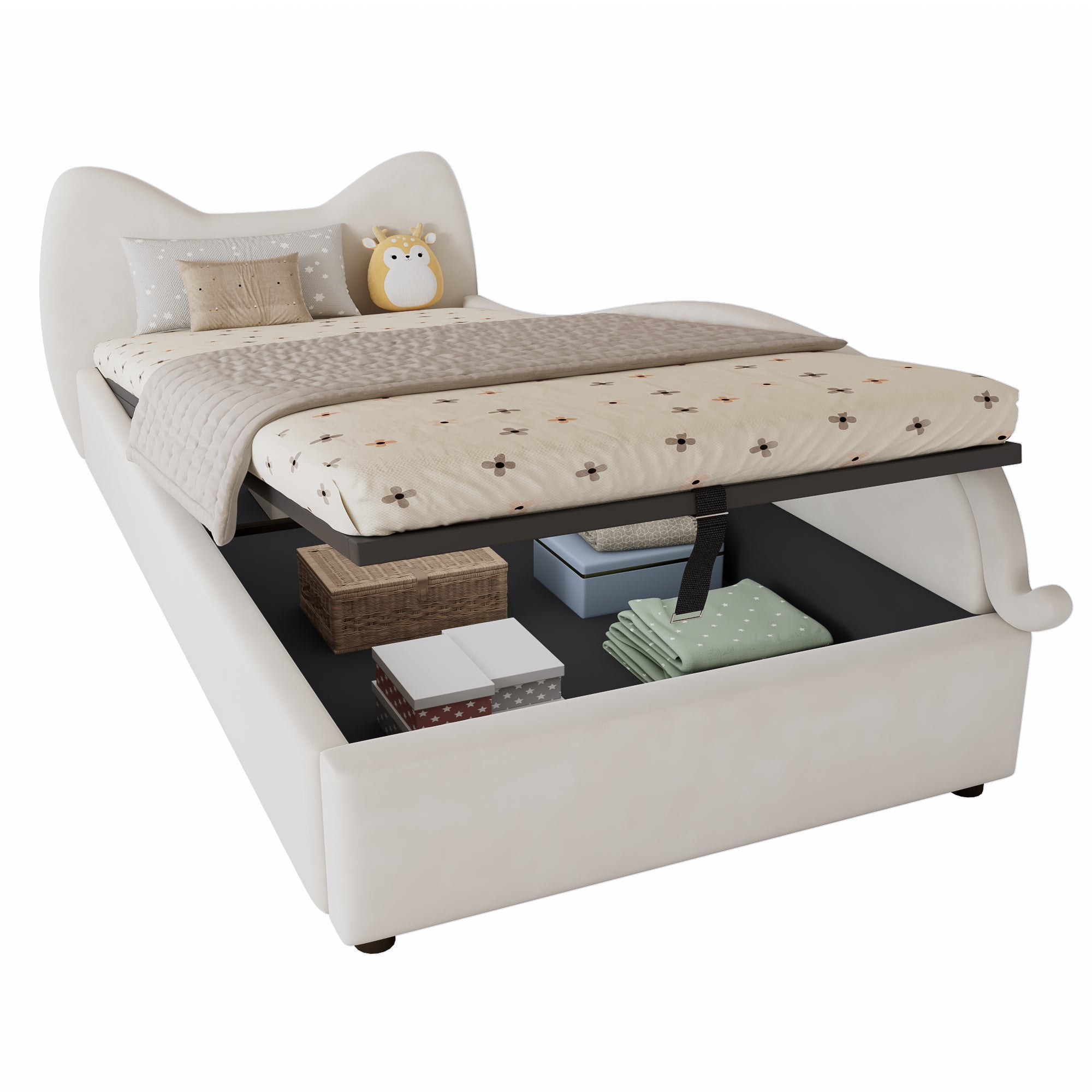 Logidon gestoffeerd bed 90x200 beige cat design hydraulische opbergruimte