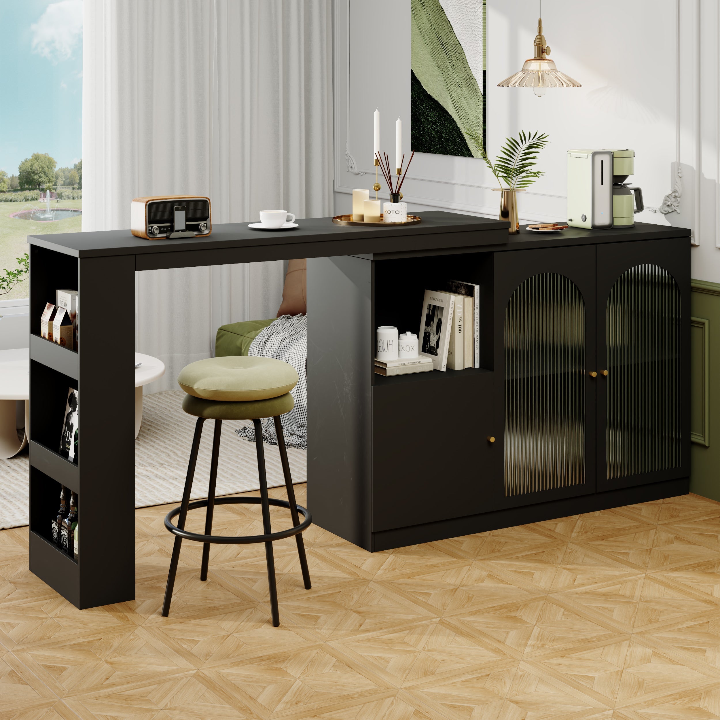 Logidon 360° Rotating Bar Table Black 120x40x97 cm Glass Doors