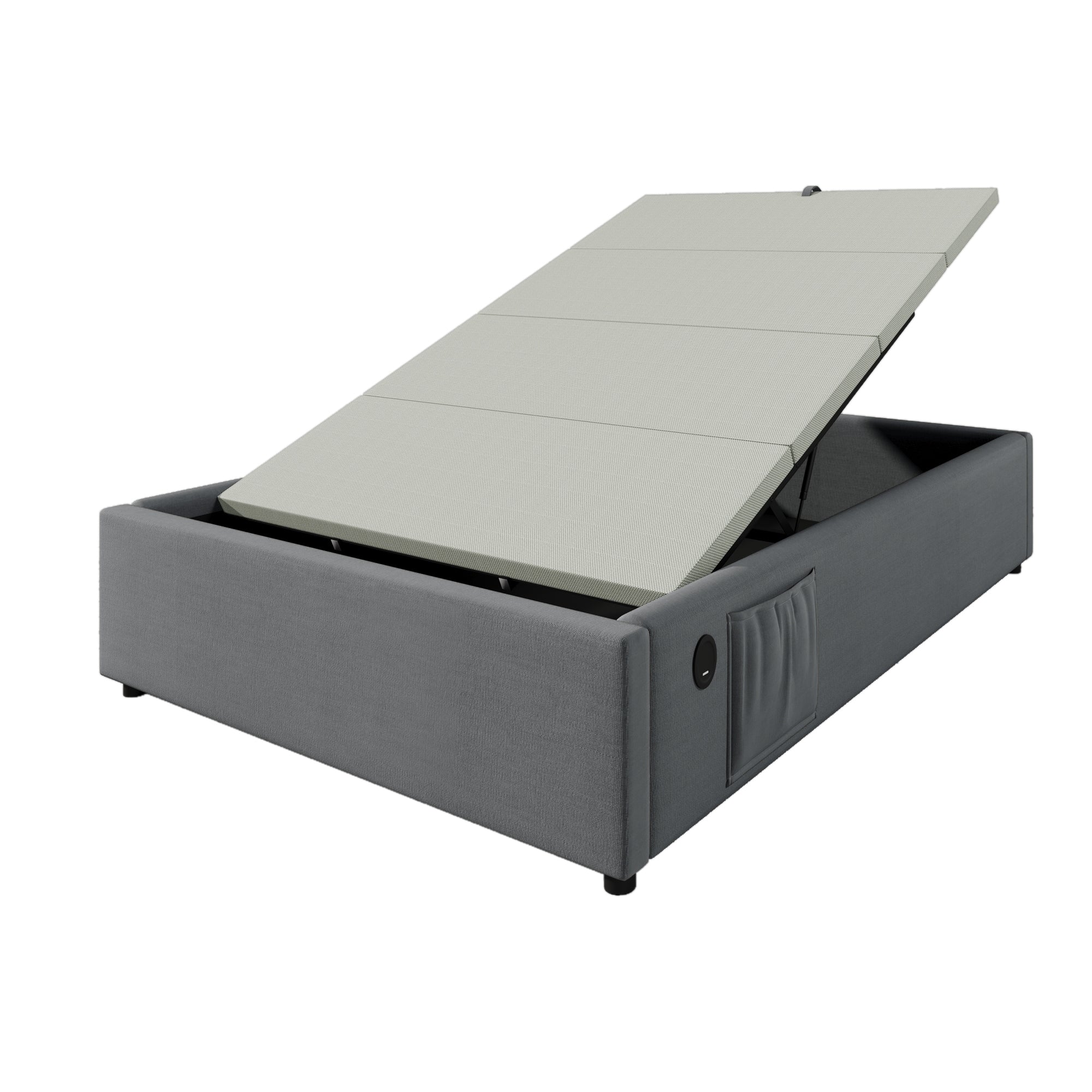 Logidon gestoffeerd bed 90x200 cm grijs met USB-C oplaadfunctie zonder hoofdeinde