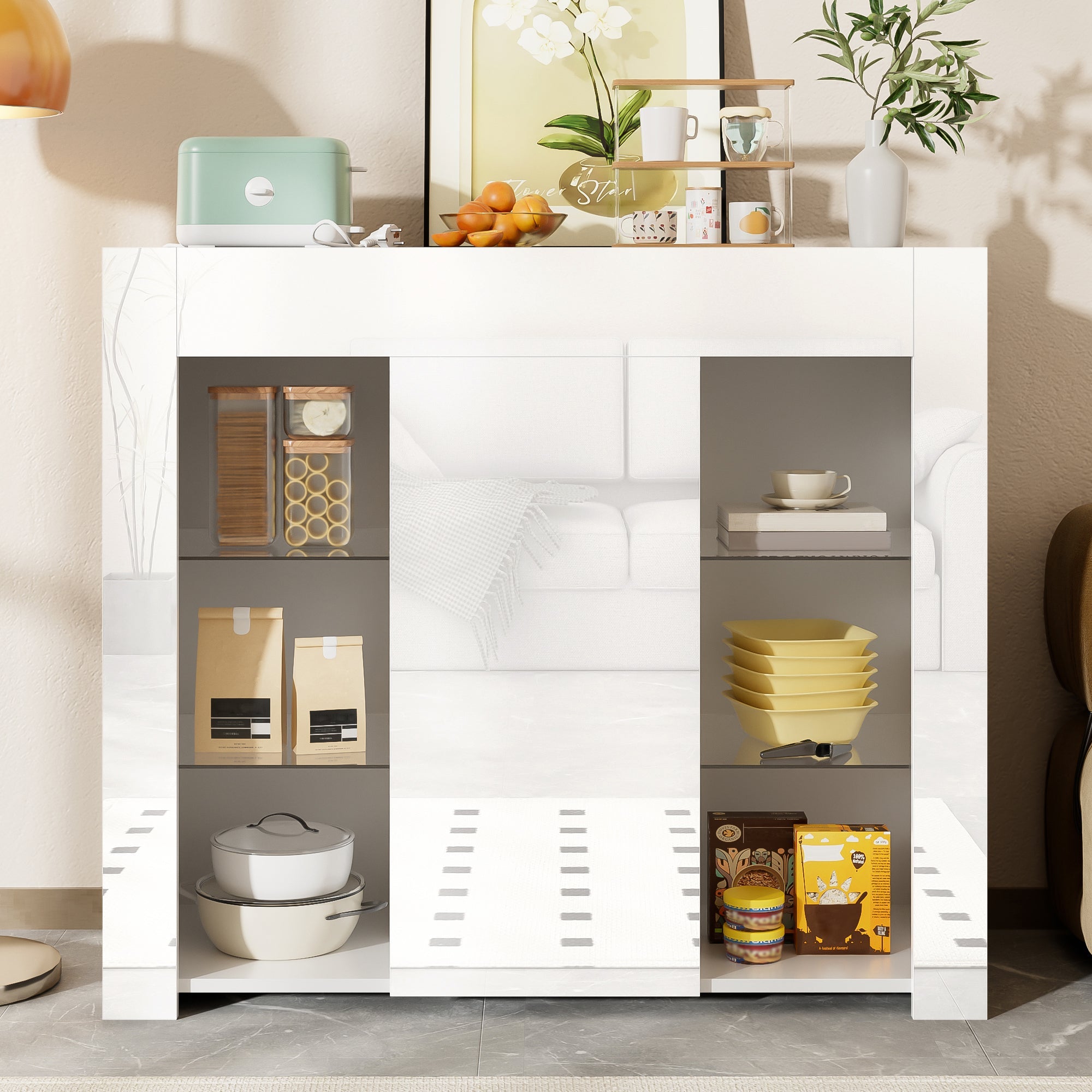 Logidon Modern Wit Buffet Hoogglans Glazen Frontplanken 95x35x83 cm